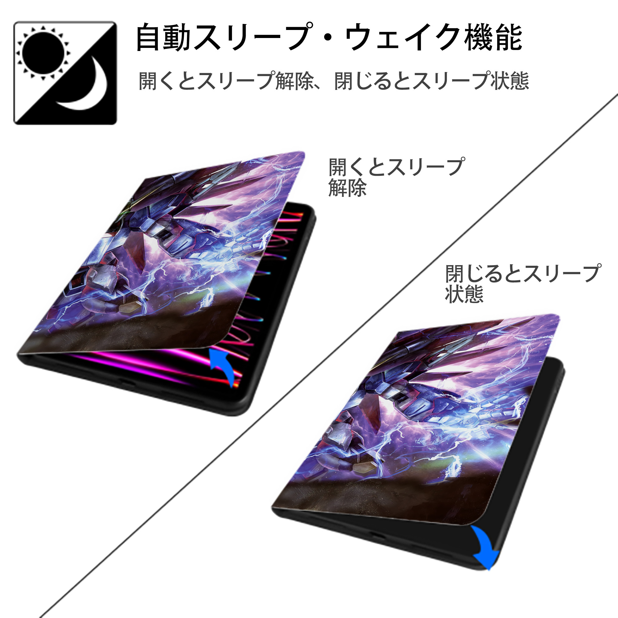機動戦士ガンダム Mobile Suit Gundam IPadケース ペンホルダー付き ブックスタイルデザイン