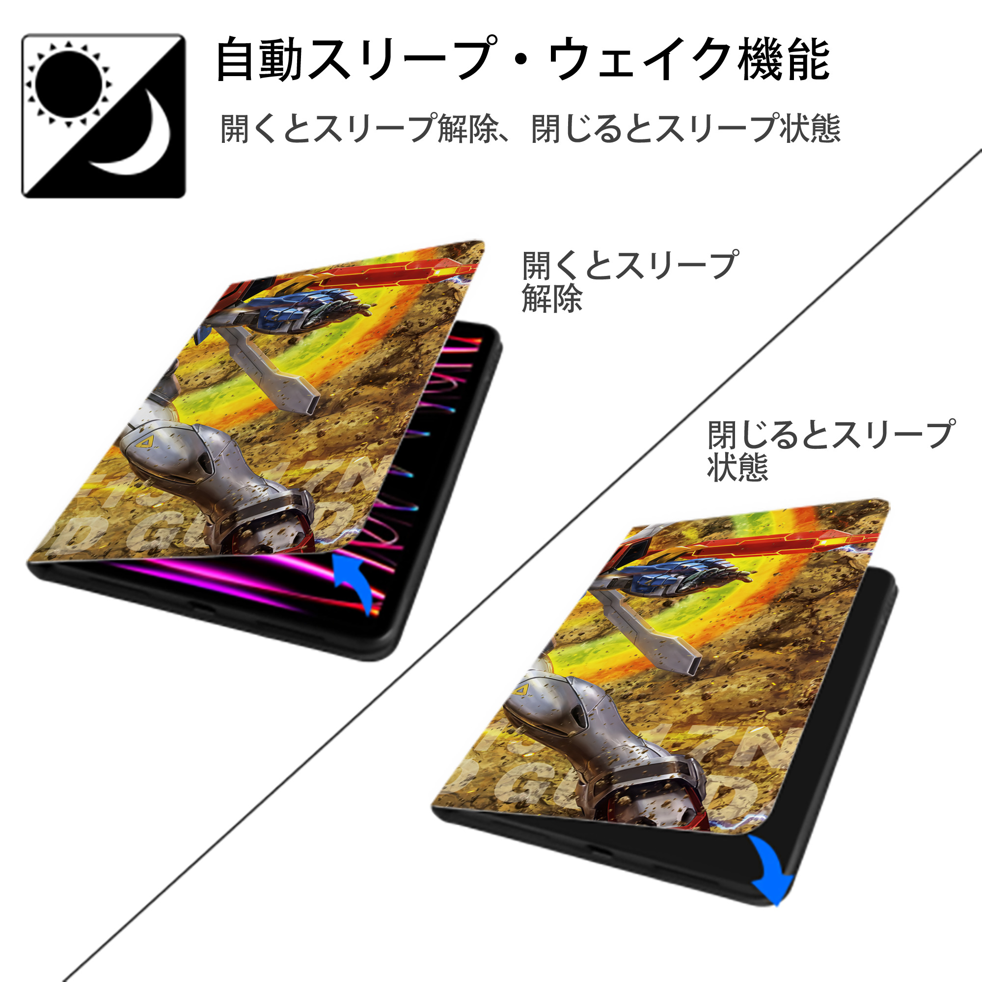 機動戦士ガンダム Mobile Suit Gundam IPadケース ペンホルダー付き ブックスタイルデザイン