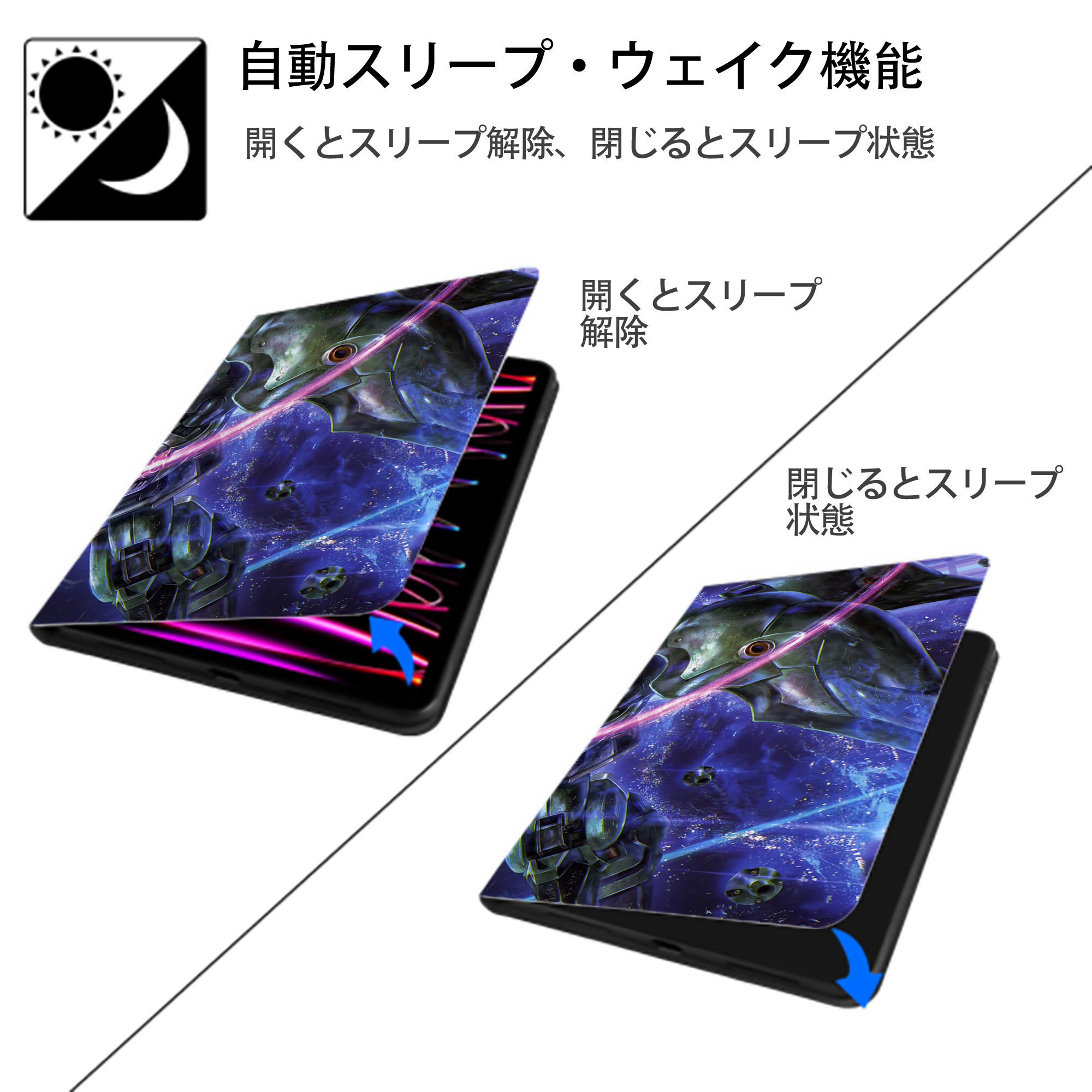 機動戦士ガンダム Mobile Suit Gundam IPadケース ペンホルダー付き ブックスタイルデザイン