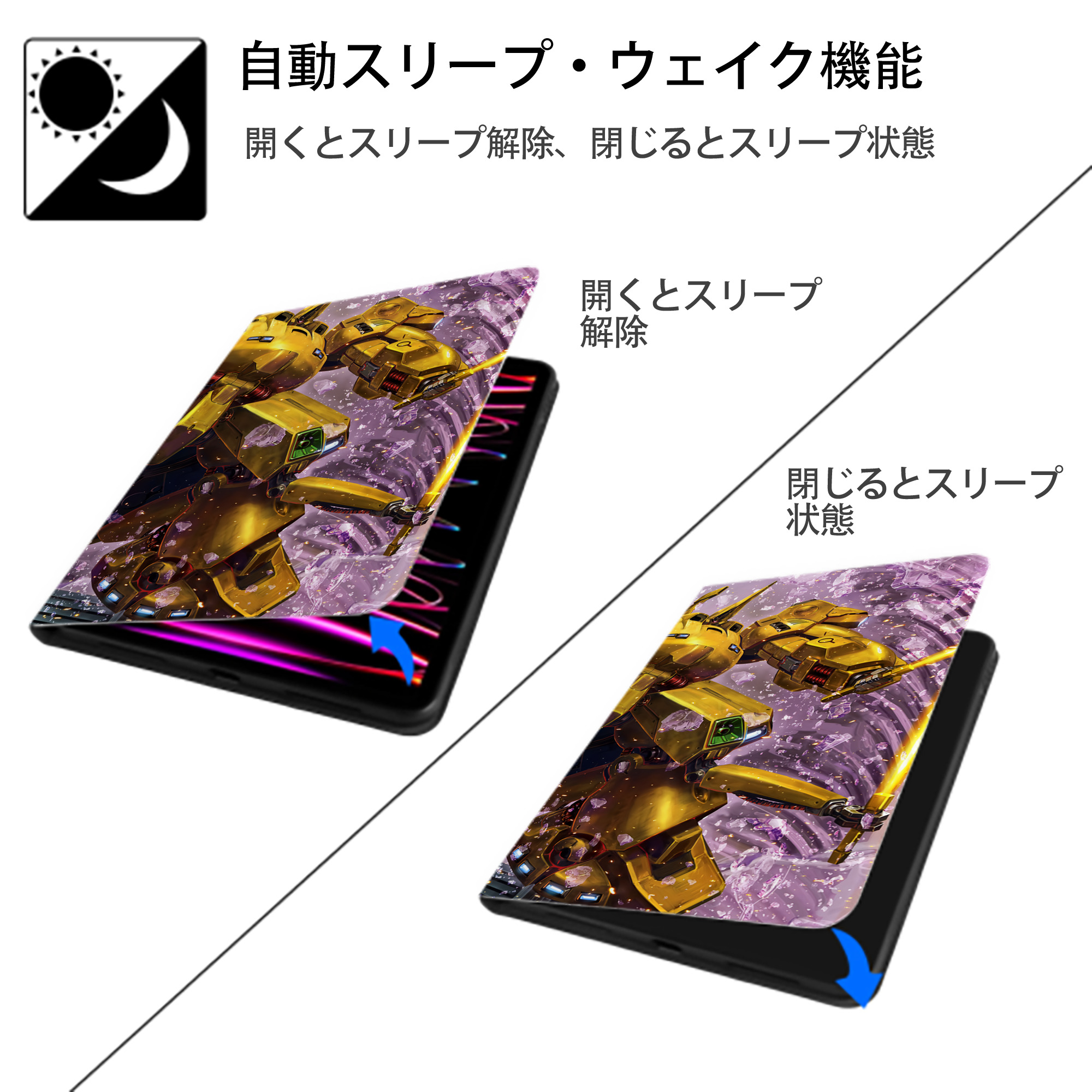 機動戦士ガンダム Mobile Suit Gundam IPadケース ペンホルダー付き ブックスタイルデザイン