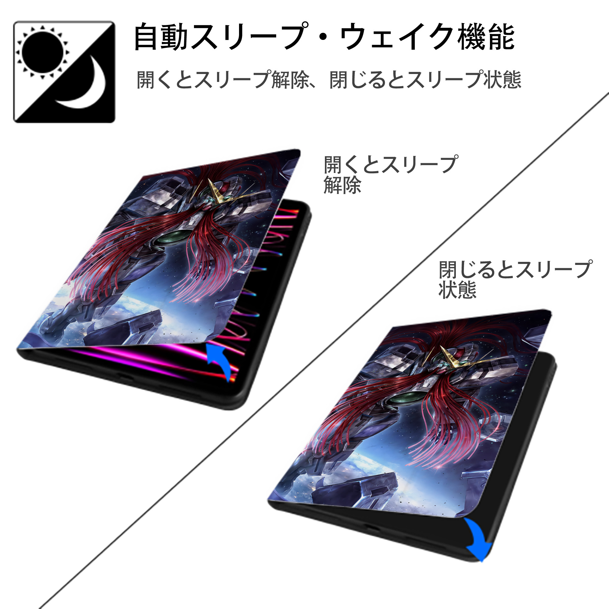 機動戦士ガンダム Mobile Suit Gundam IPadケース ペンホルダー付き ブックスタイルデザイン