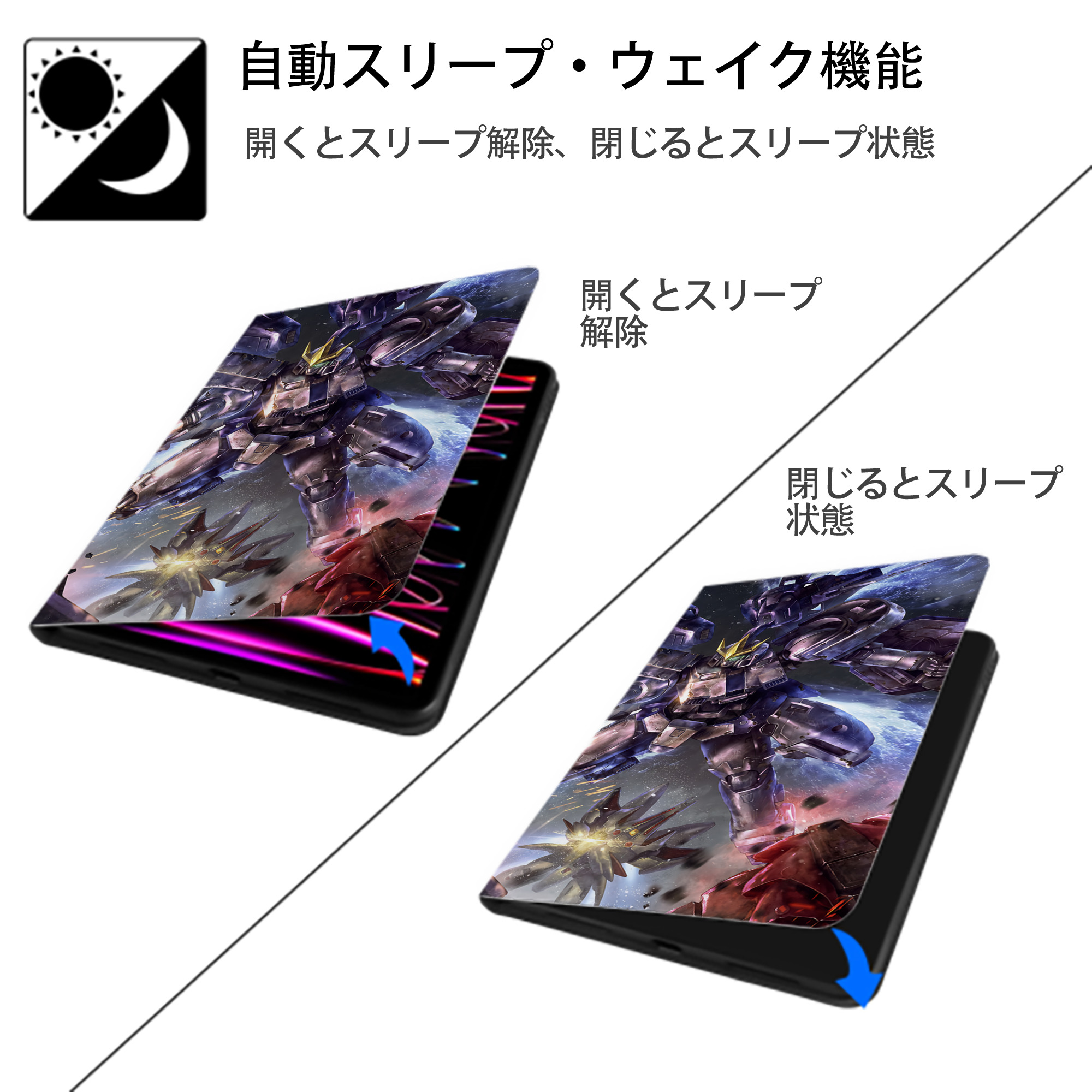 機動戦士ガンダム Mobile Suit Gundam IPadケース ペンホルダー付き ブックスタイルデザイン