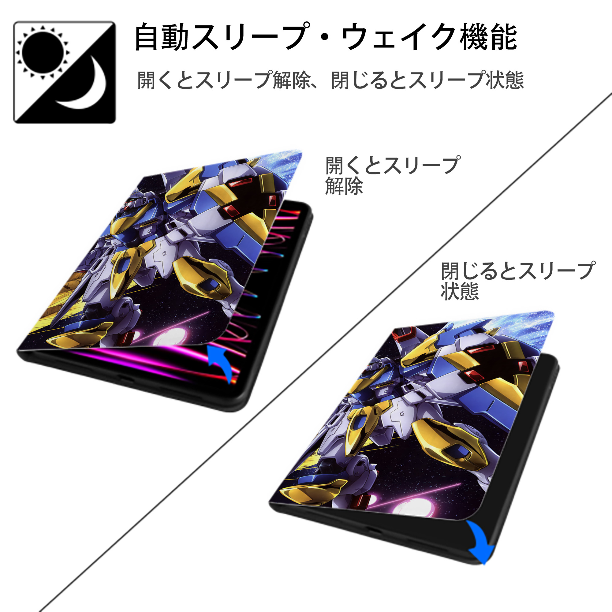 機動戦士ガンダム Mobile Suit Gundam IPadケース ペンホルダー付き ブックスタイルデザイン