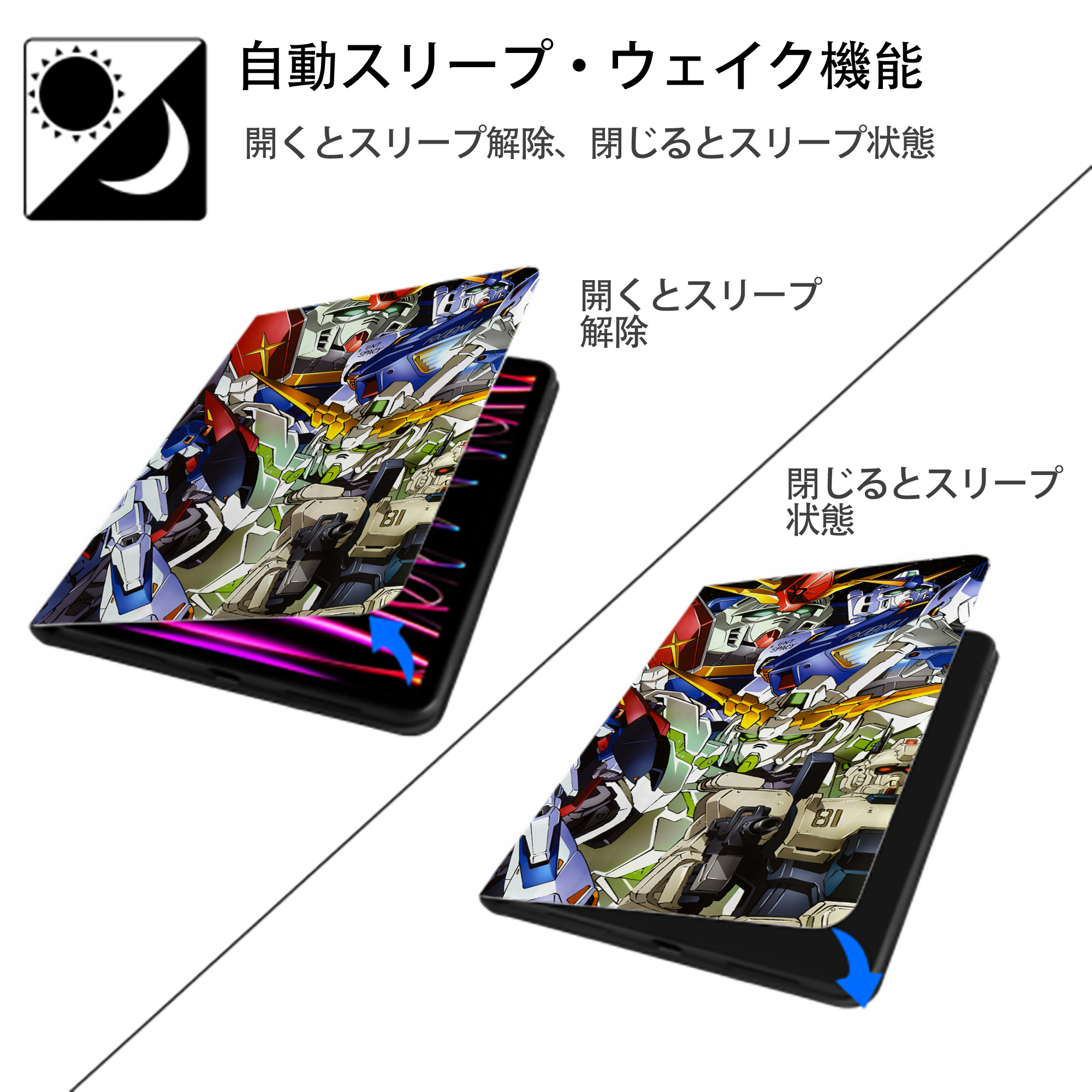 機動戦士ガンダム Mobile Suit Gundam IPadケース ペンホルダー付き ブックスタイルデザイン