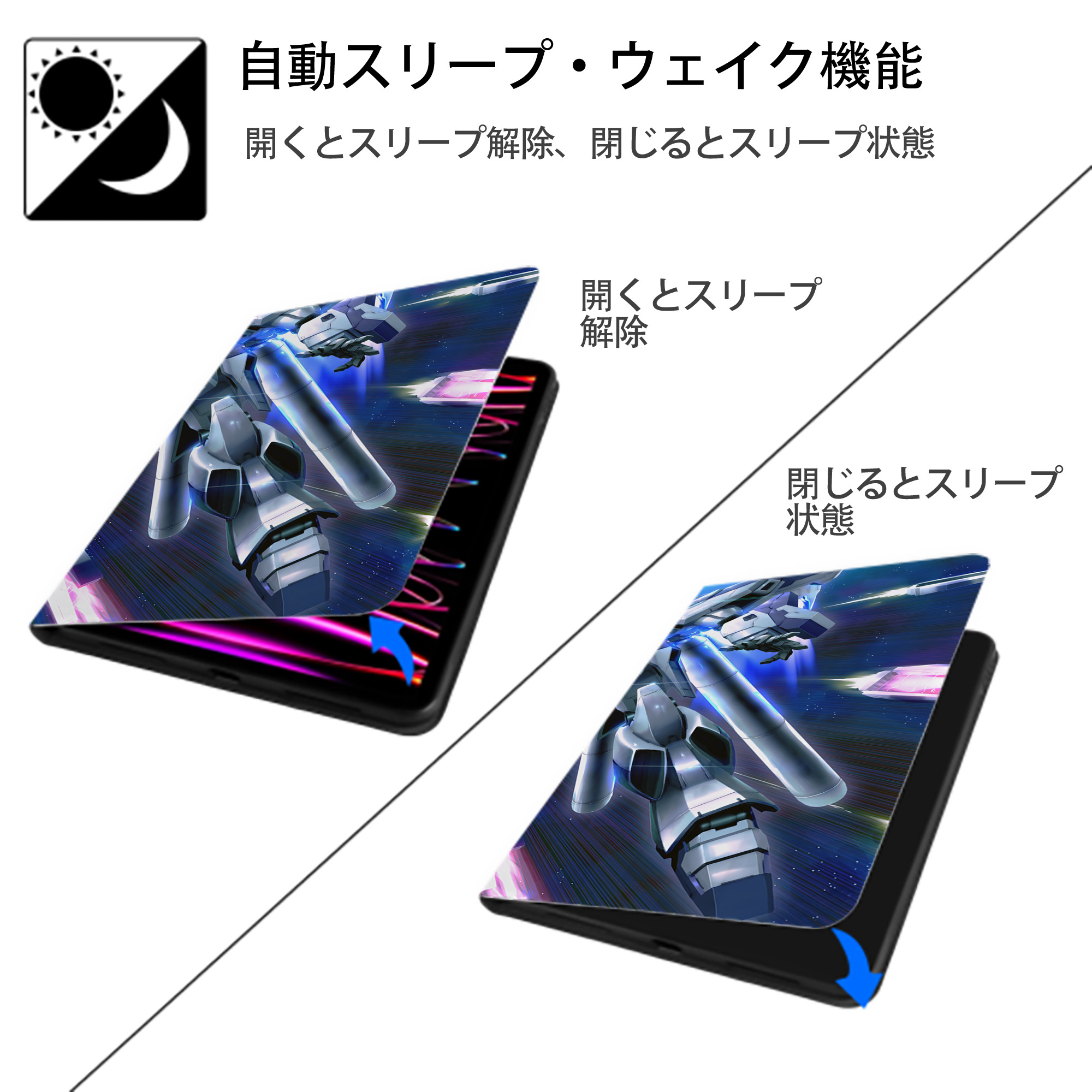 機動戦士ガンダム Mobile Suit Gundam IPadケース ペンホルダー付き ブックスタイルデザイン