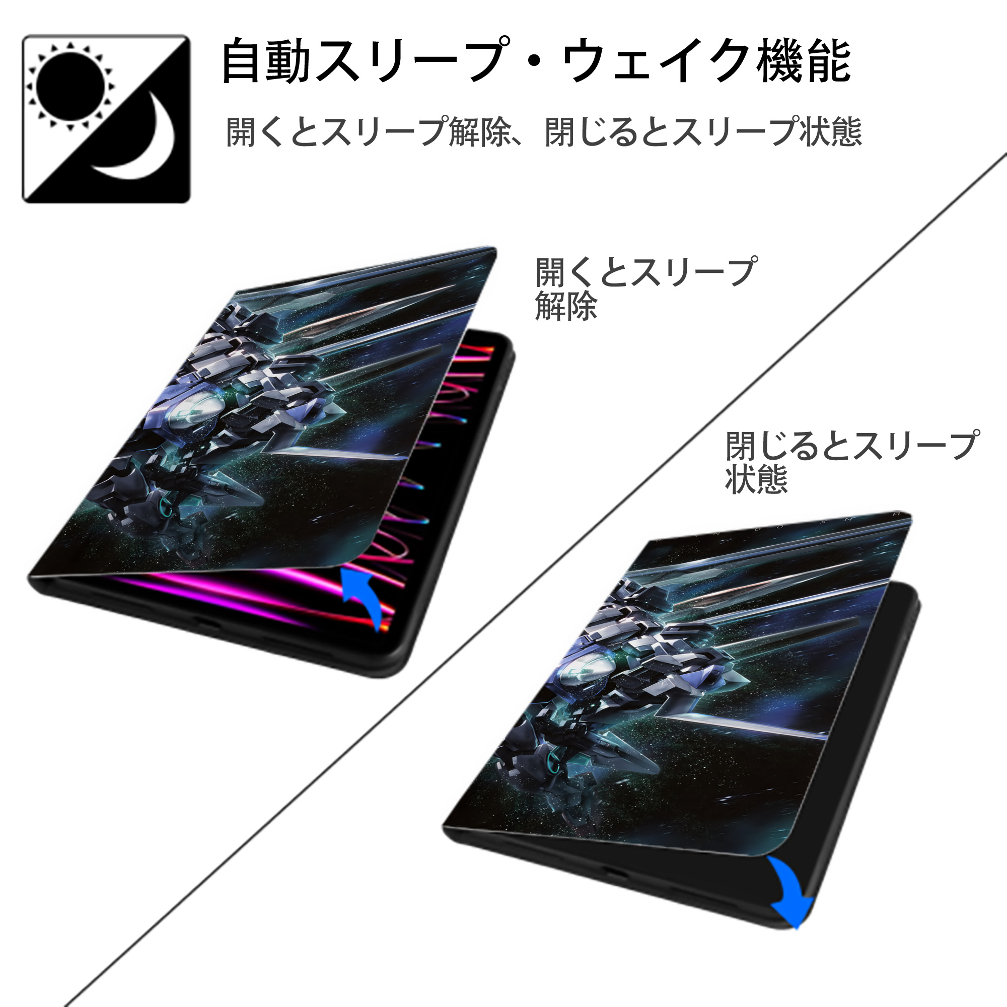 機動戦士ガンダム Mobile Suit Gundam IPadケース ペンホルダー付き ブックスタイルデザイン