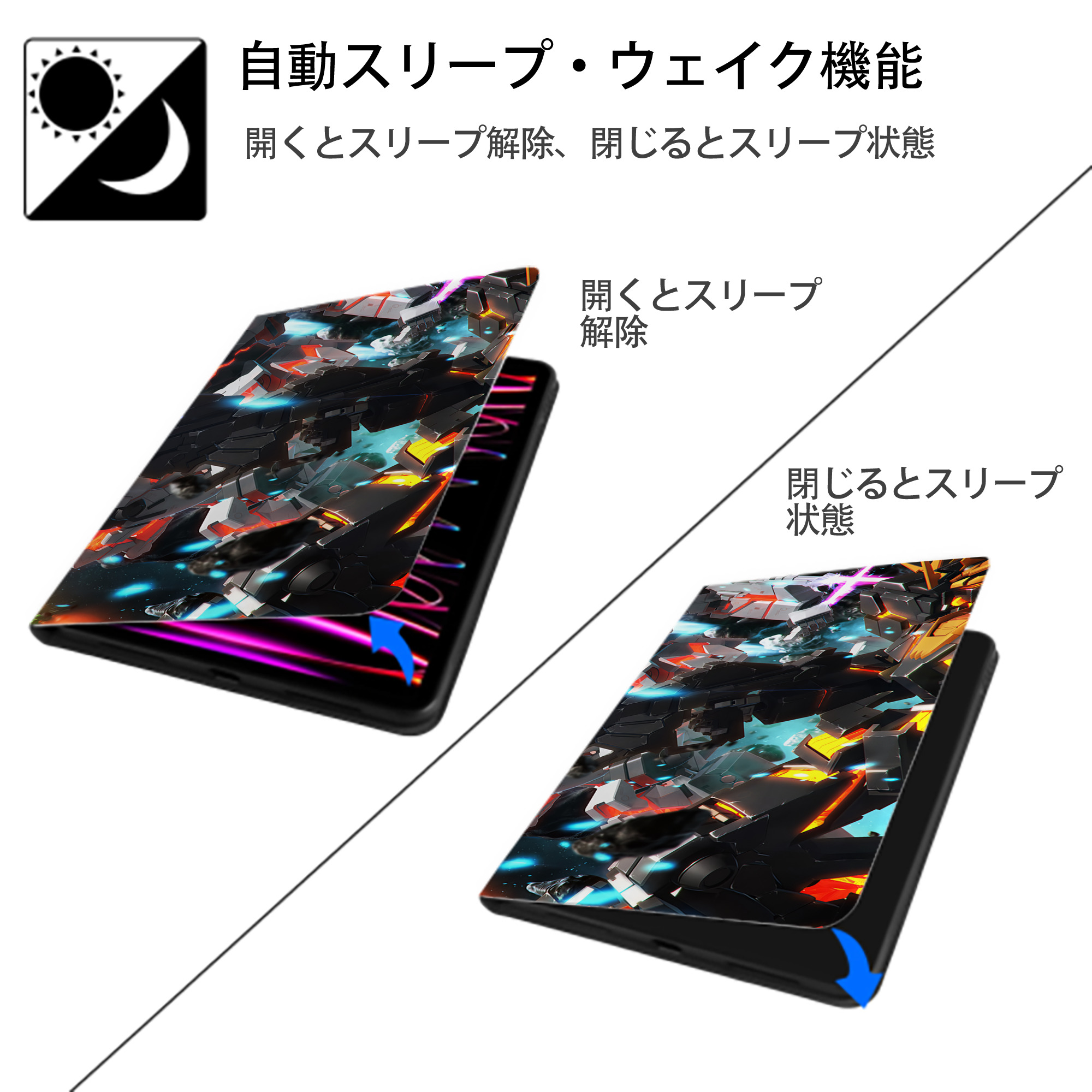 機動戦士ガンダム Mobile Suit Gundam IPadケース ペンホルダー付き ブックスタイルデザイン