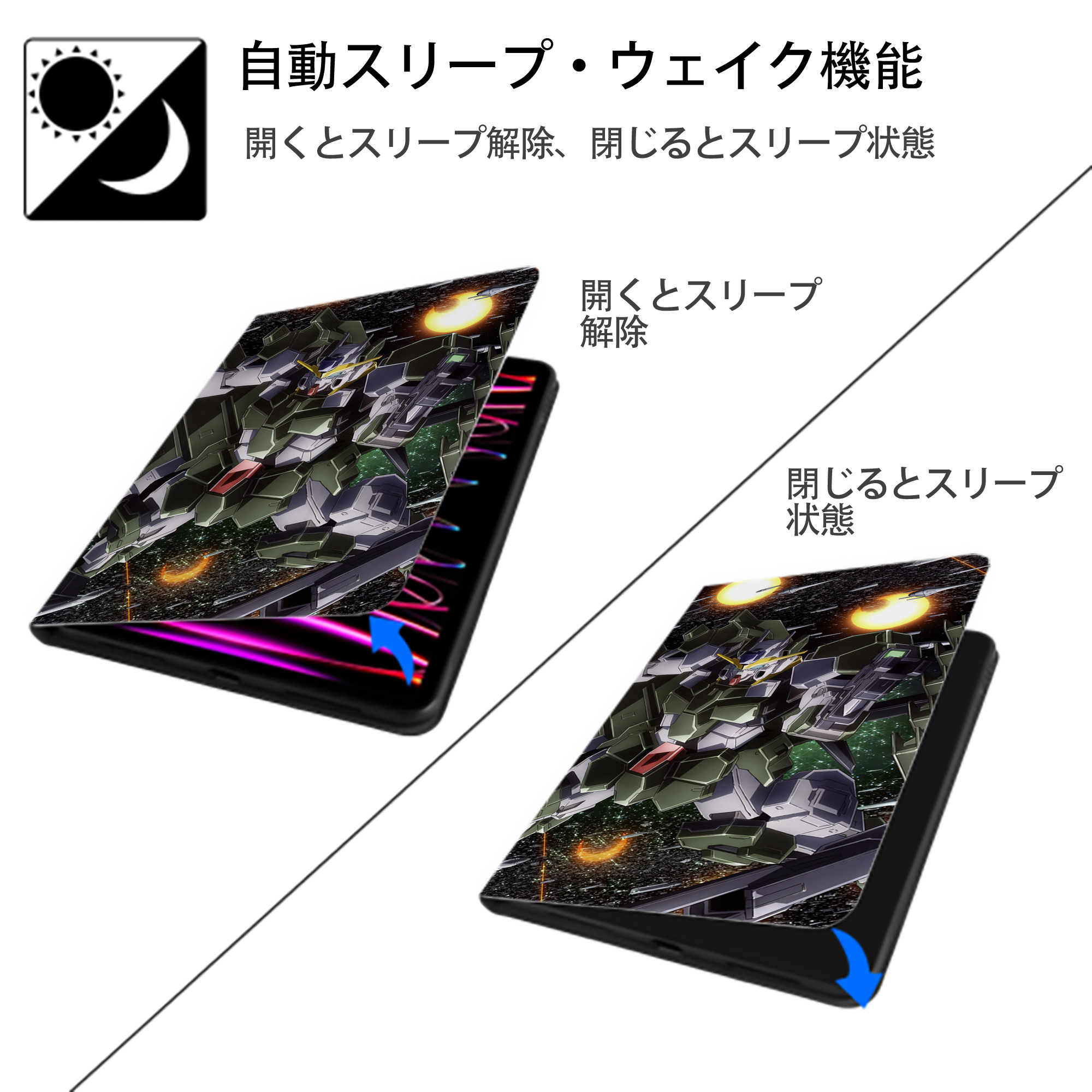 機動戦士ガンダム Mobile Suit Gundam IPadケース ペンホルダー付き ブックスタイルデザイン