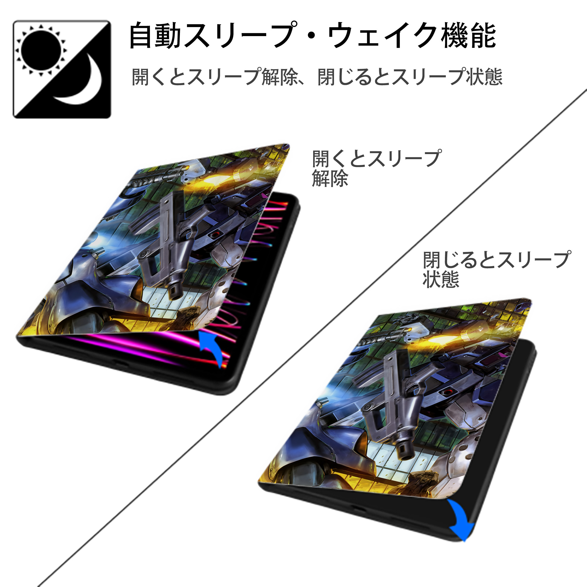 機動戦士ガンダム Mobile Suit Gundam IPadケース ペンホルダー付き ブックスタイルデザイン