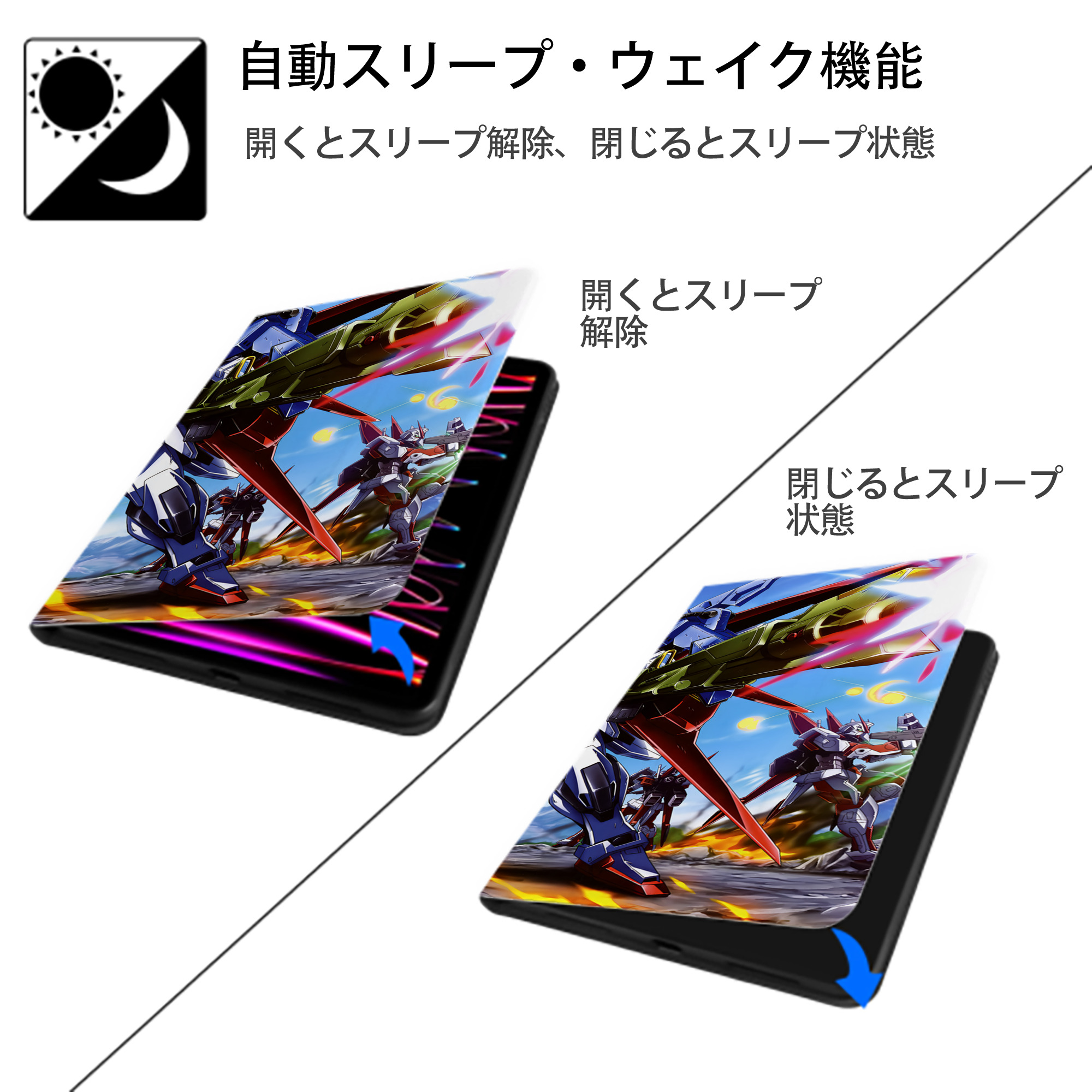 機動戦士ガンダム Mobile Suit Gundam IPadケース ペンホルダー付き ブックスタイルデザイン