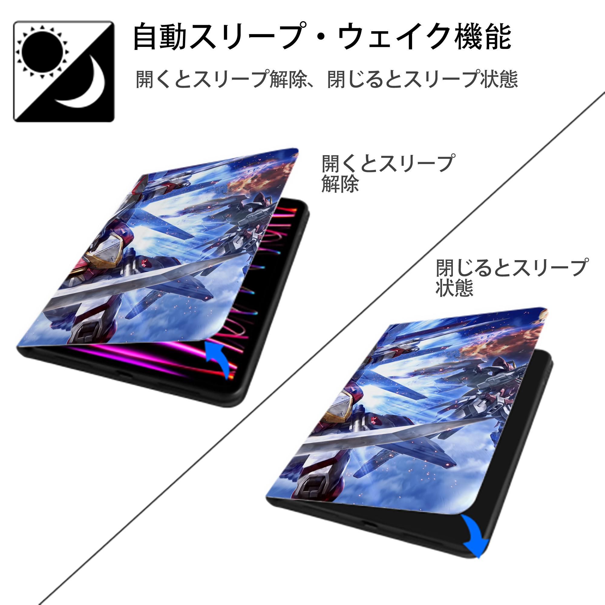 機動戦士ガンダム Mobile Suit Gundam IPadケース ペンホルダー付き ブックスタイルデザイン
