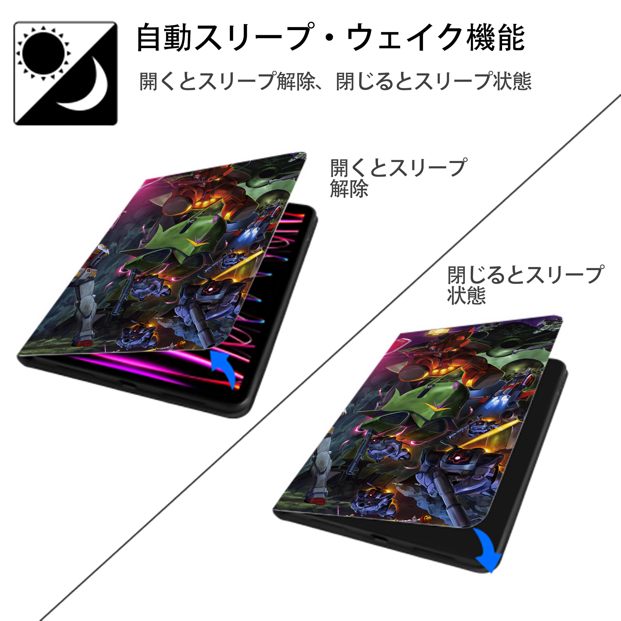 機動戦士ガンダム Mobile Suit Gundam IPadケース ペンホルダー付き ブックスタイルデザイン