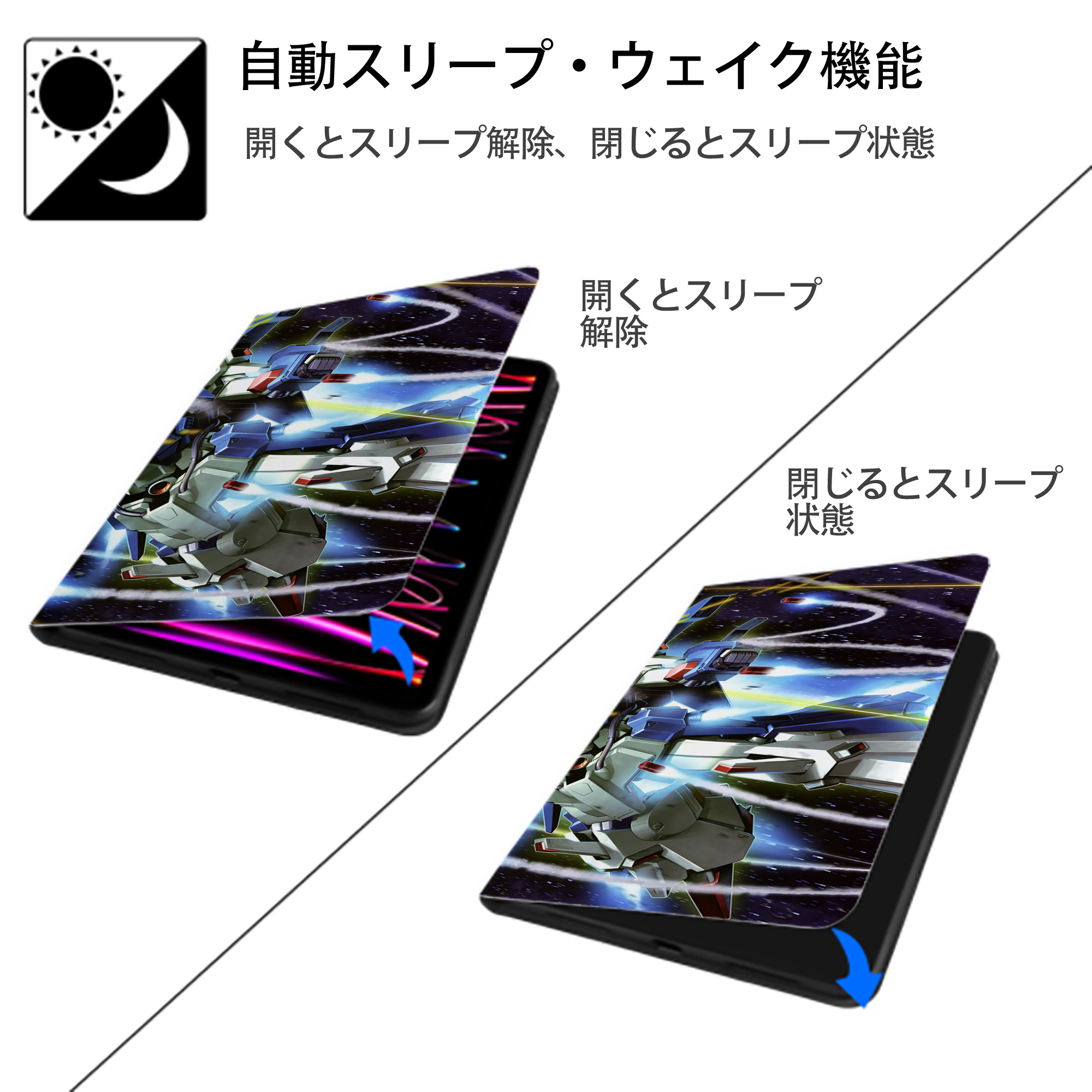 機動戦士ガンダム Mobile Suit Gundam IPadケース ペンホルダー付き ブックスタイルデザイン