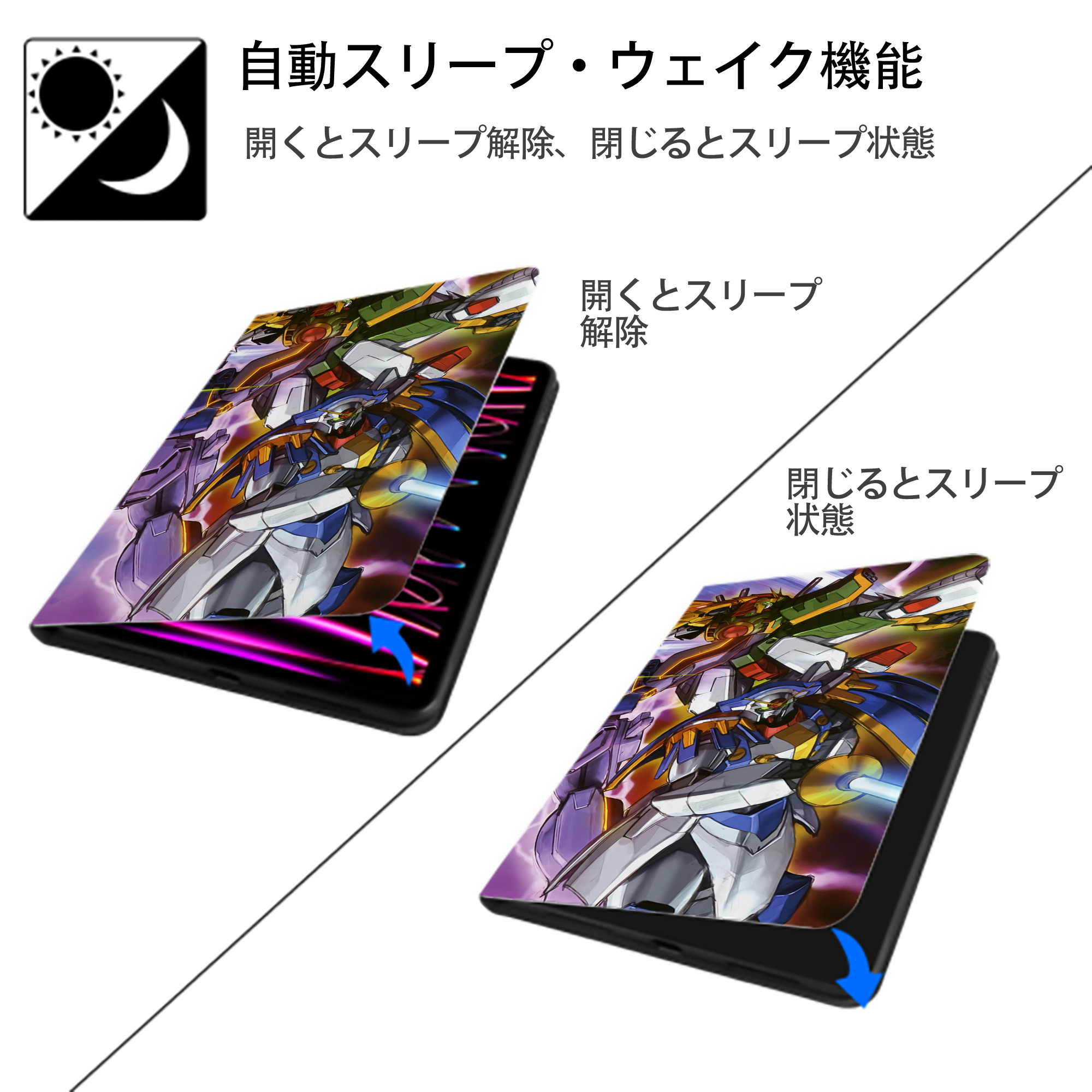 機動戦士ガンダム Mobile Suit Gundam IPadケース ペンホルダー付き ブックスタイルデザイン
