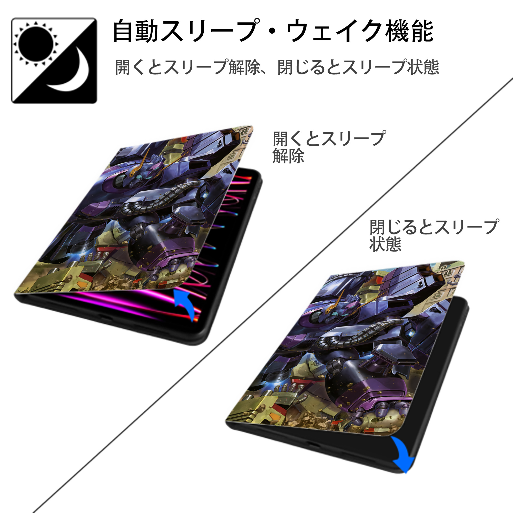 機動戦士ガンダム Mobile Suit Gundam IPadケース ペンホルダー付き ブックスタイルデザイン