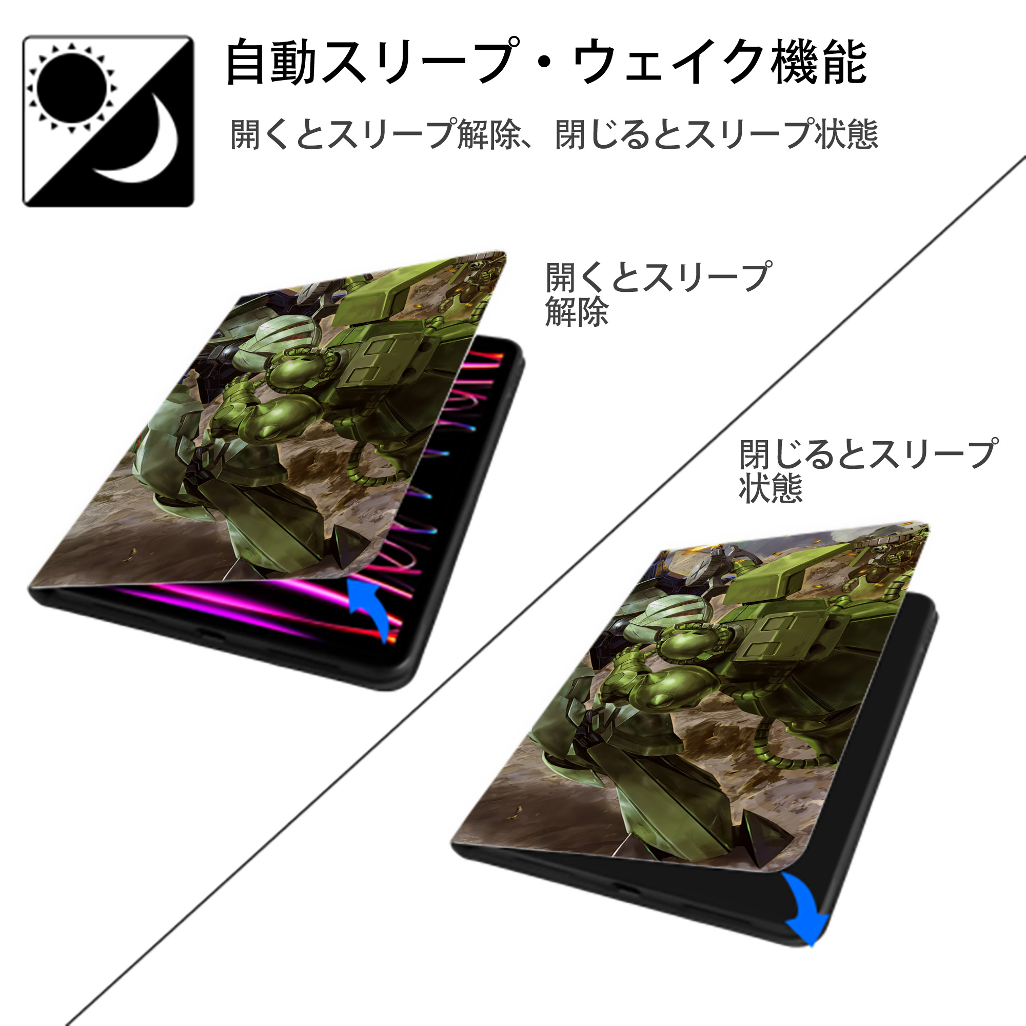 機動戦士ガンダム Mobile Suit Gundam IPadケース ペンホルダー付き ブックスタイルデザイン