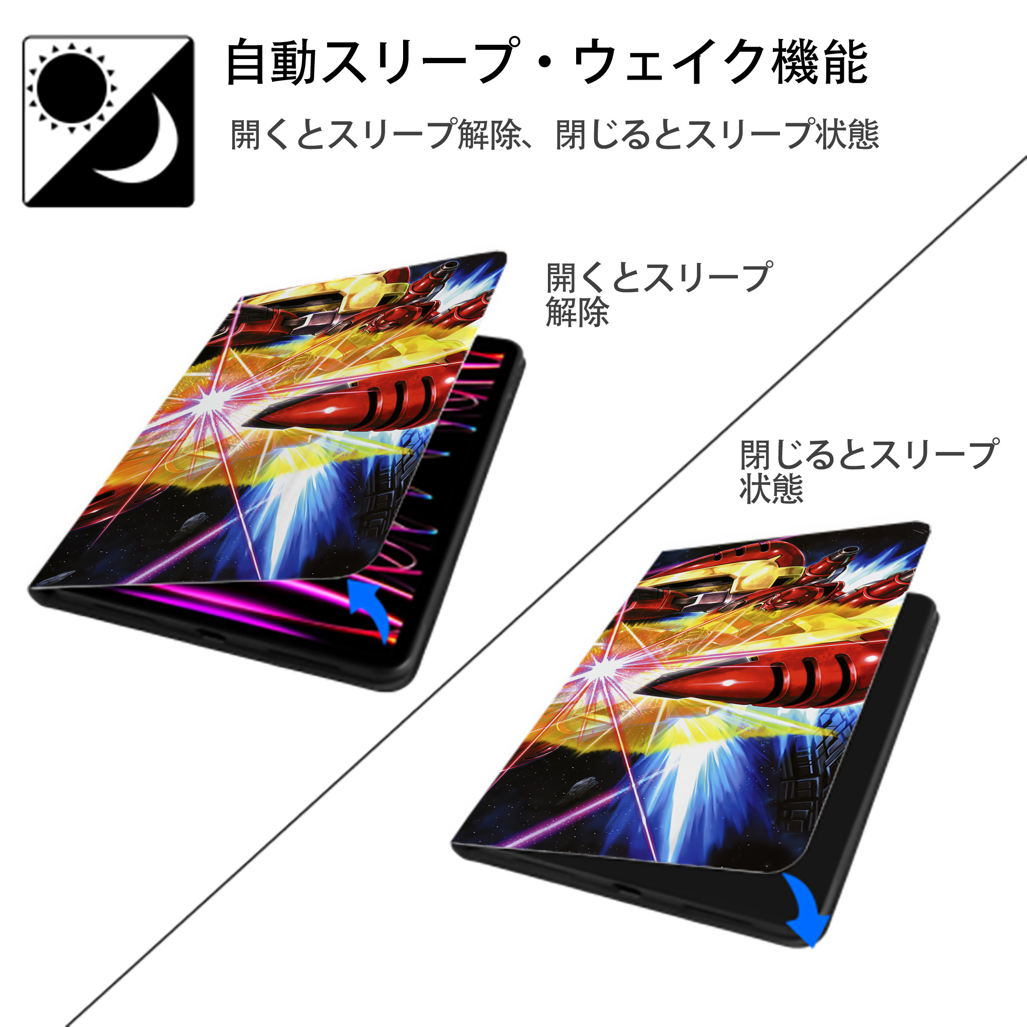 機動戦士ガンダム Mobile Suit Gundam IPadケース ペンホルダー付き ブックスタイルデザイン