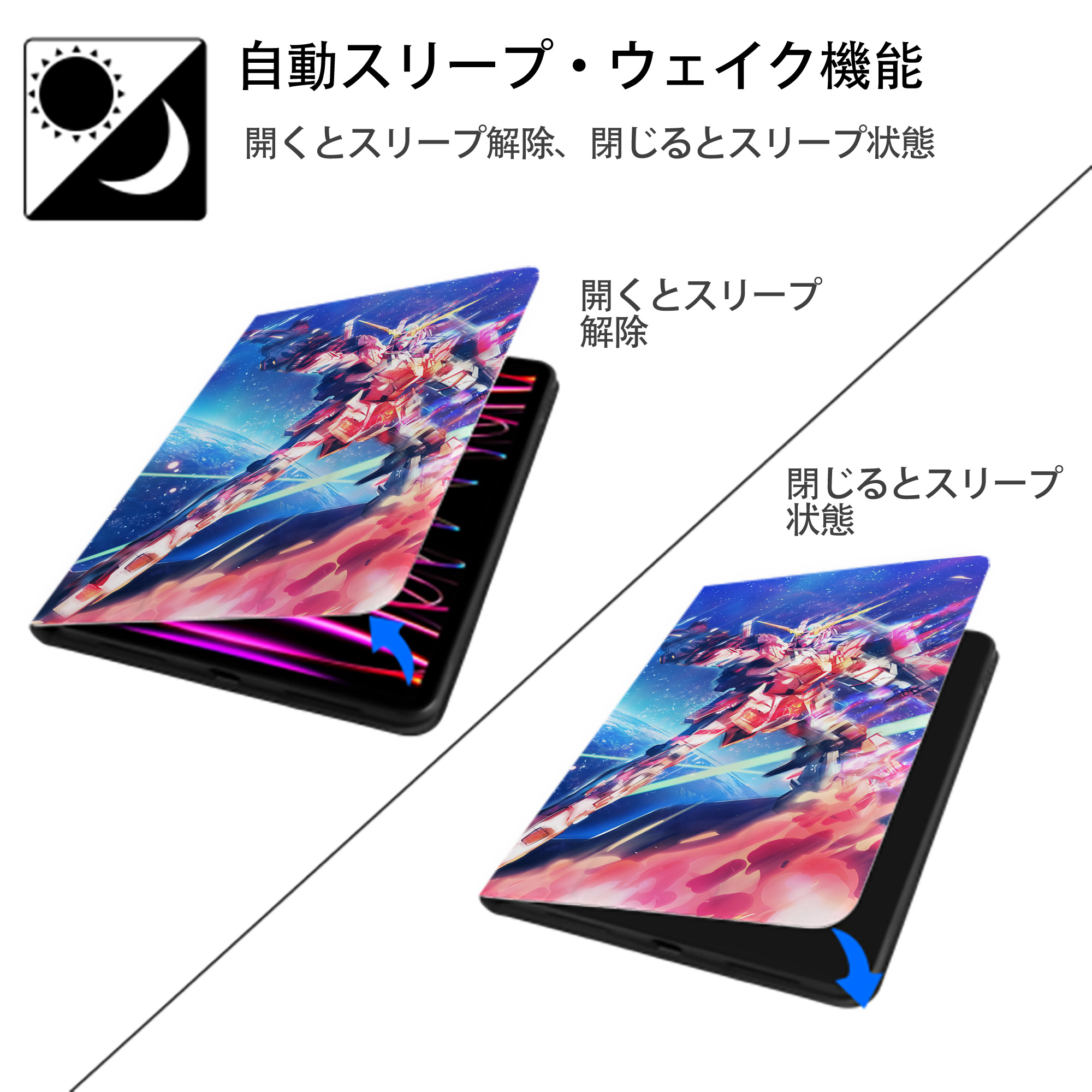 機動戦士ガンダム Mobile Suit Gundam IPadケース ペンホルダー付き ブックスタイルデザイン