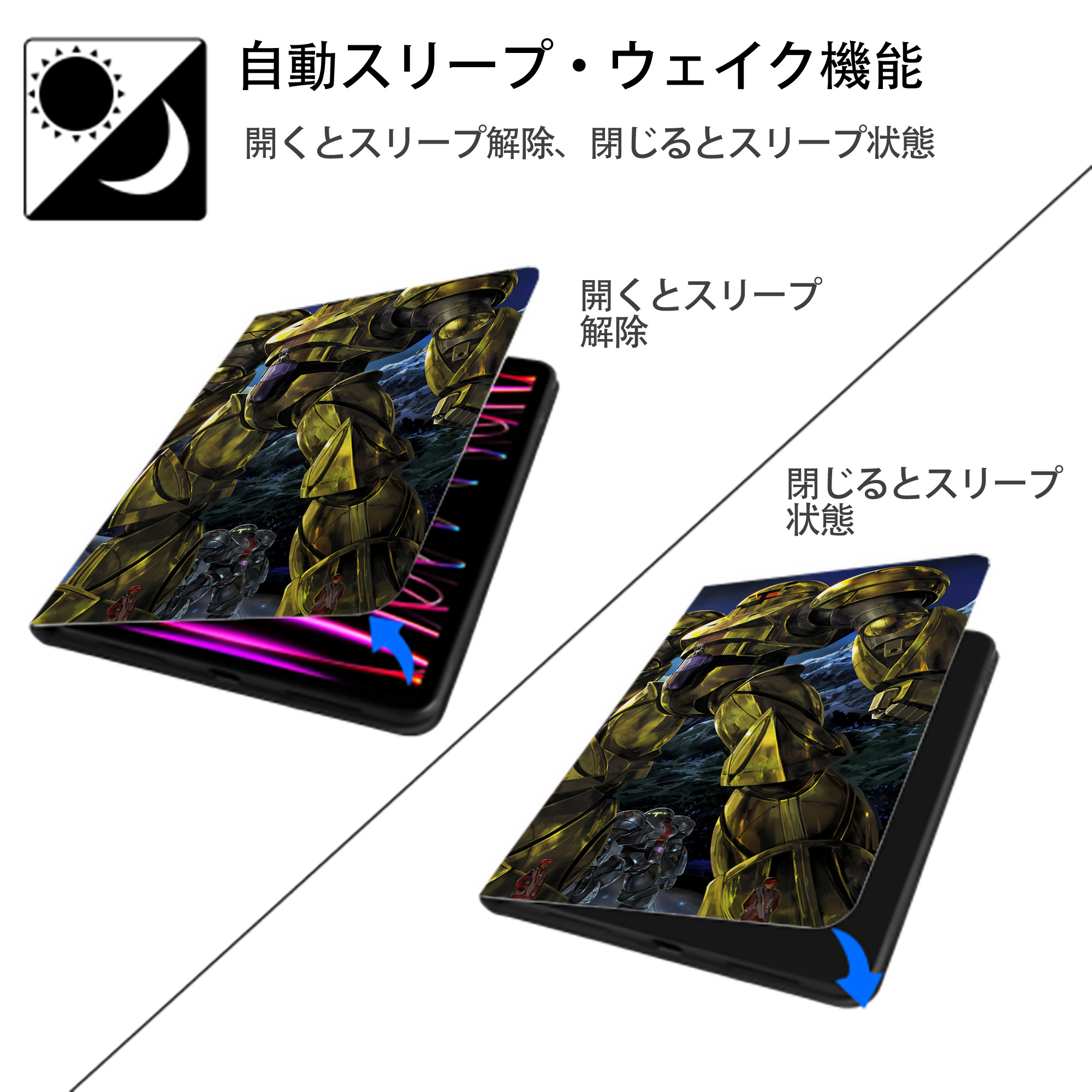 機動戦士ガンダム Mobile Suit Gundam IPadケース ペンホルダー付き ブックスタイルデザイン