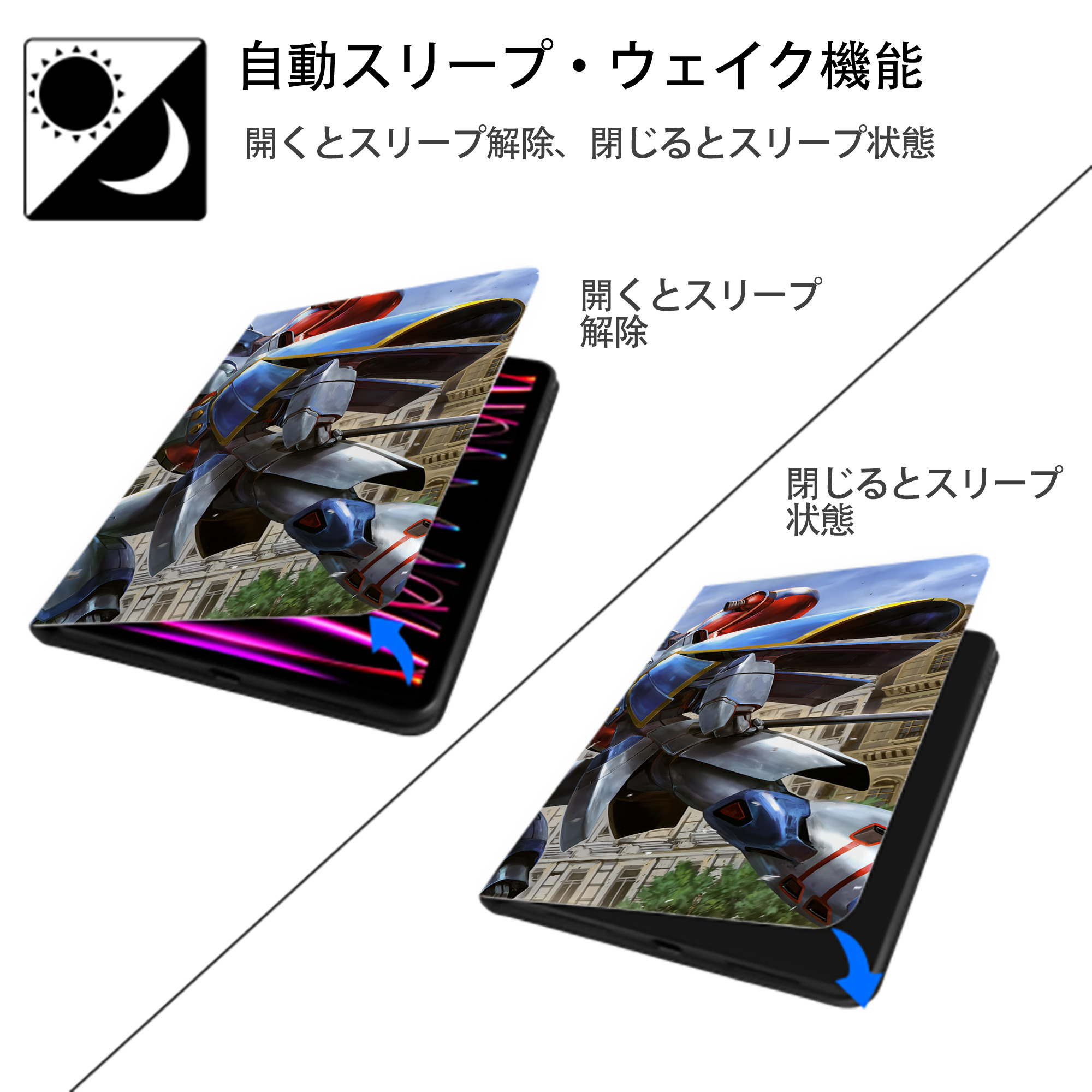 機動戦士ガンダム Mobile Suit Gundam IPadケース ペンホルダー付き ブックスタイルデザイン