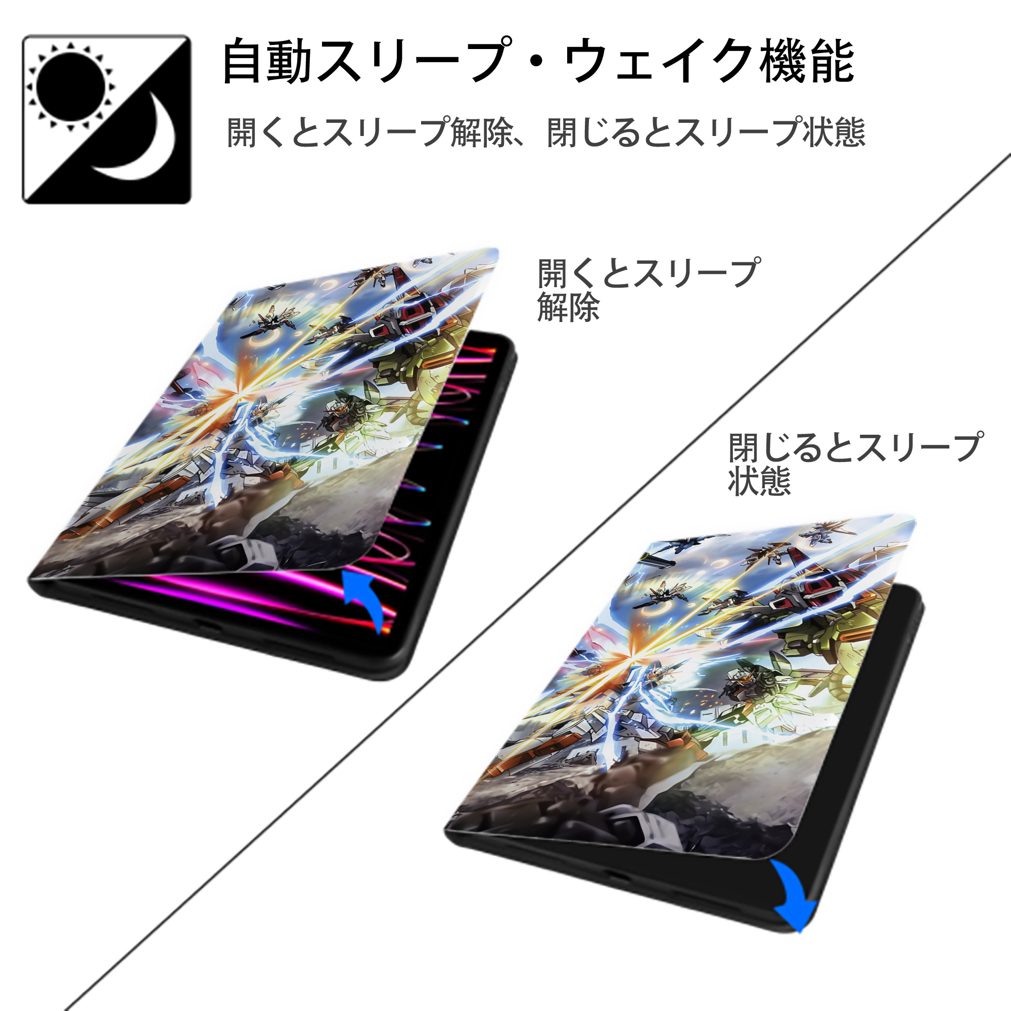 機動戦士ガンダム Mobile Suit Gundam IPadケース ペンホルダー付き ブックスタイルデザイン