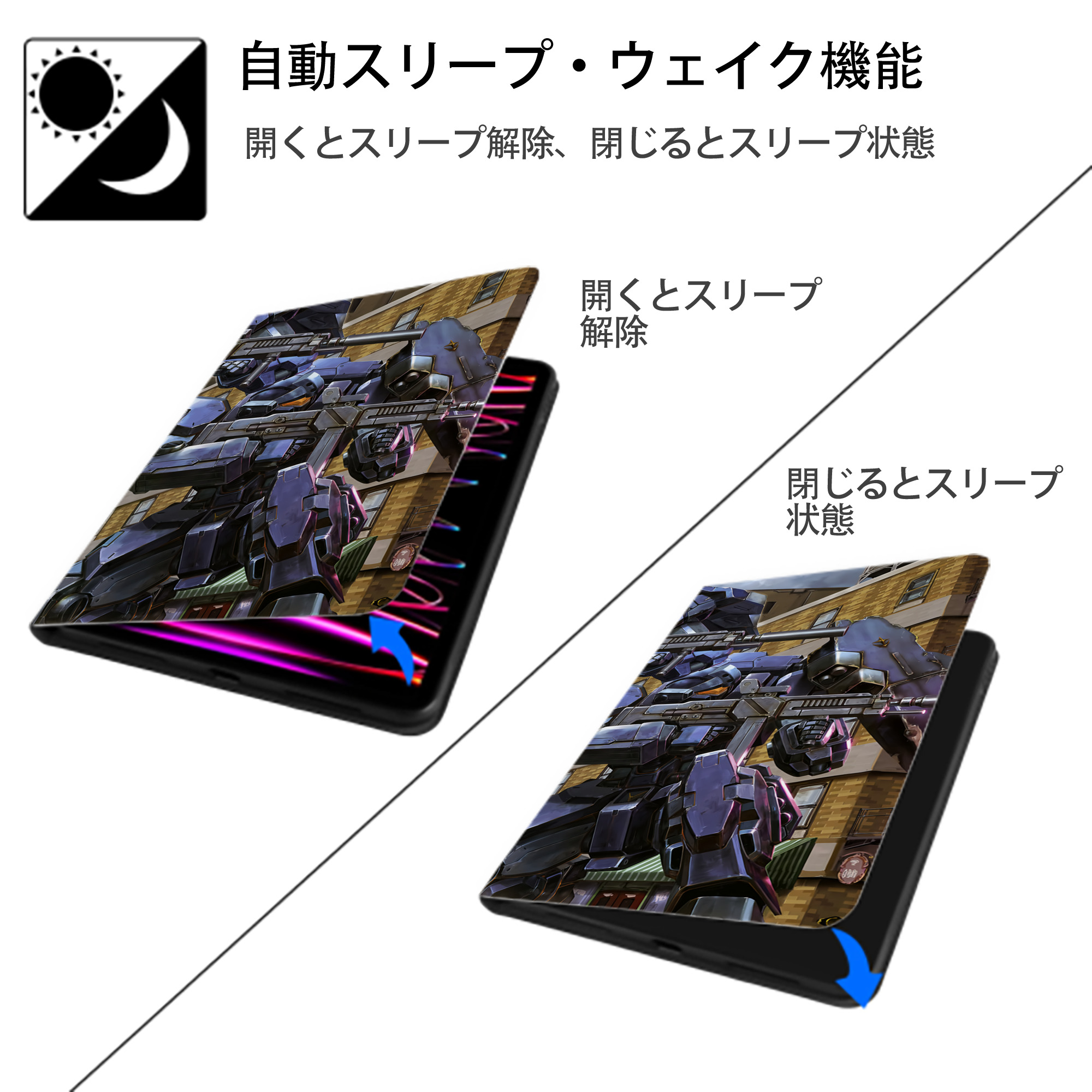 機動戦士ガンダム Mobile Suit Gundam IPadケース ペンホルダー付き ブックスタイルデザイン