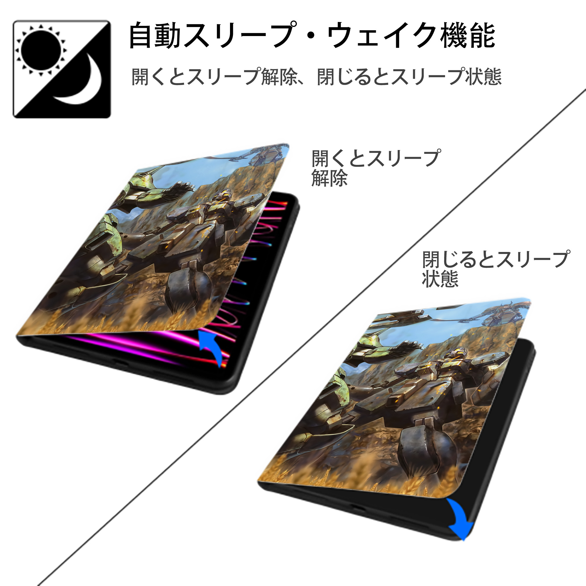 機動戦士ガンダム Mobile Suit Gundam IPadケース ペンホルダー付き ブックスタイルデザイン