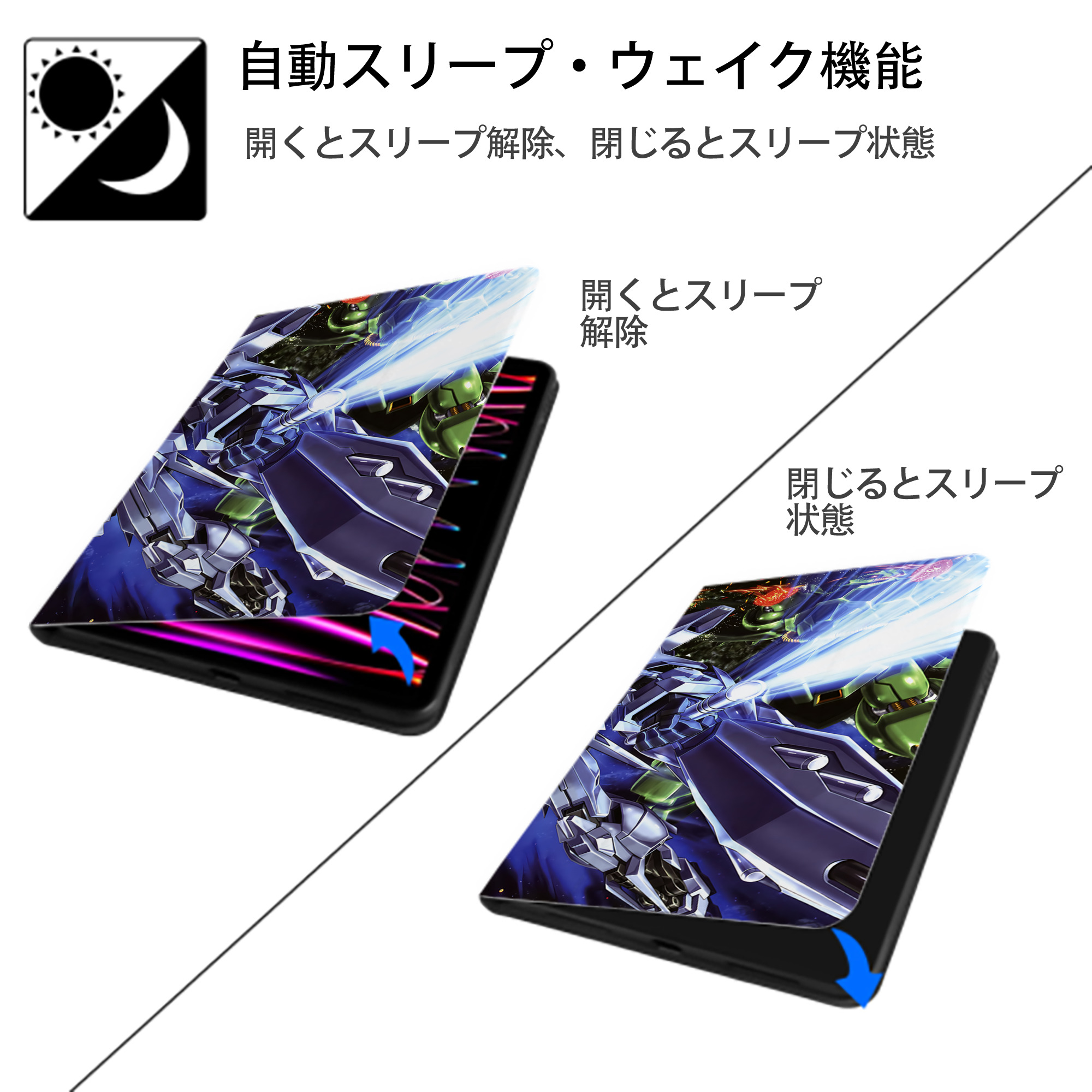 機動戦士ガンダム Mobile Suit Gundam IPadケース ペンホルダー付き ブックスタイルデザイン