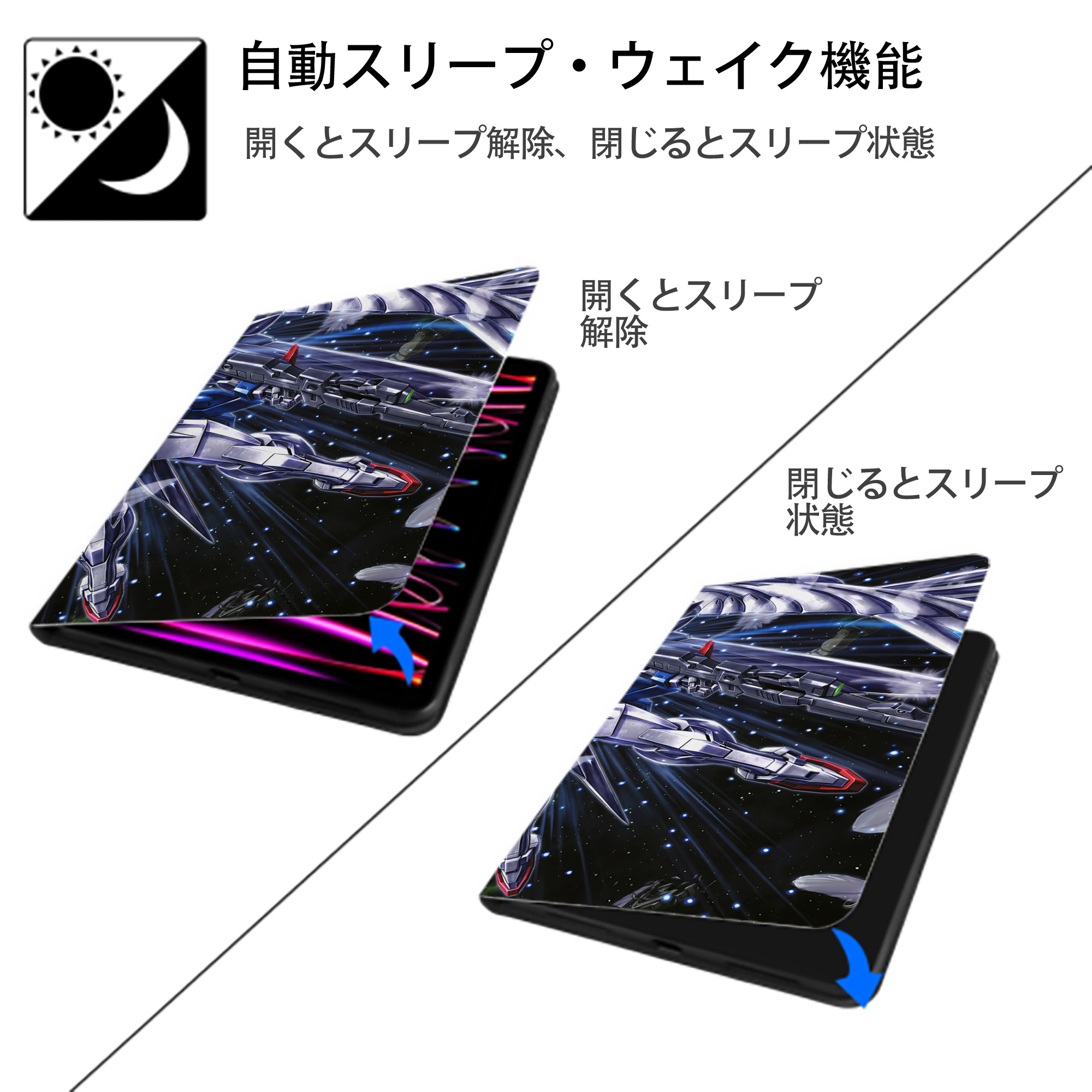 機動戦士ガンダム Mobile Suit Gundam IPadケース ペンホルダー付き ブックスタイルデザイン