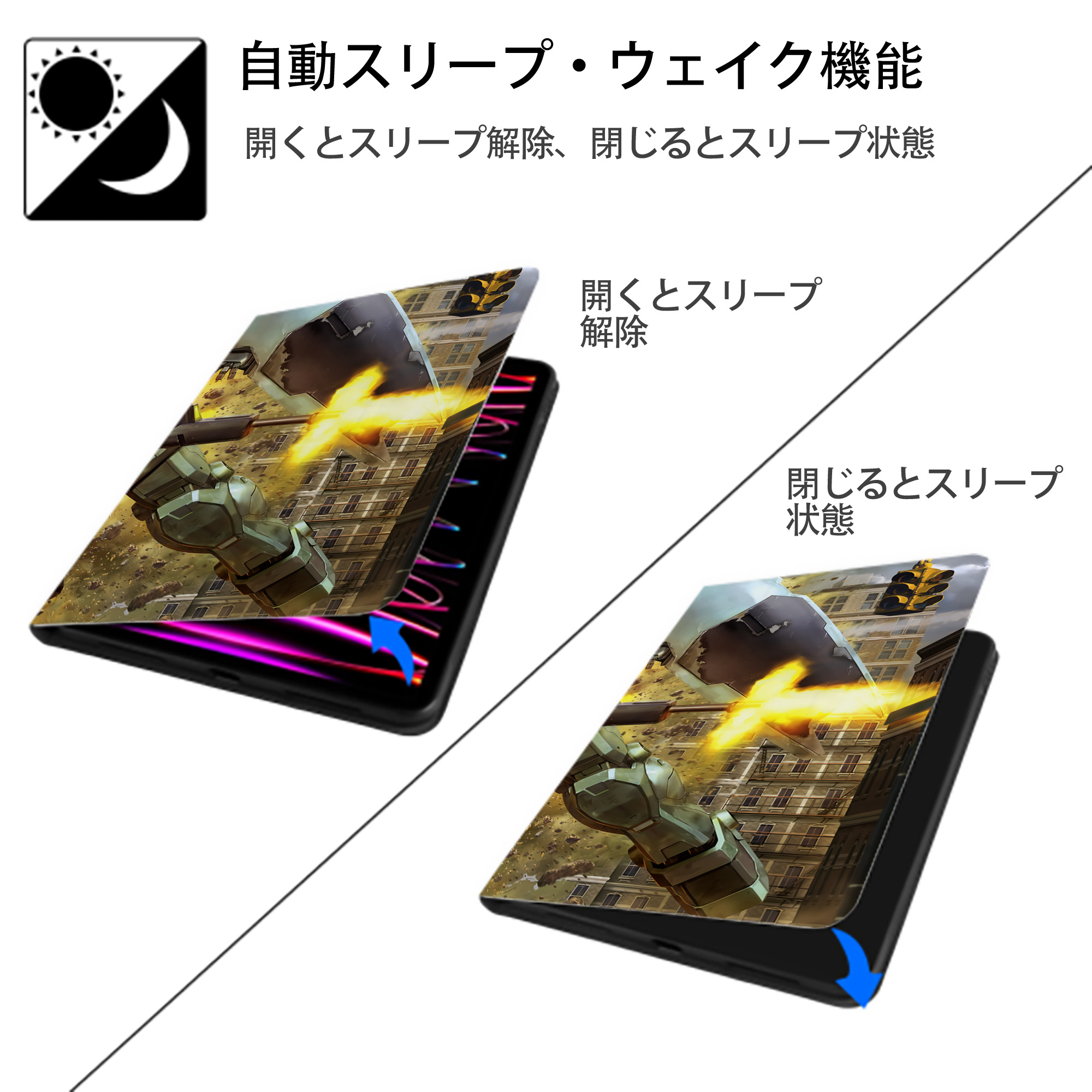 機動戦士ガンダム Mobile Suit Gundam IPadケース ペンホルダー付き ブックスタイルデザイン