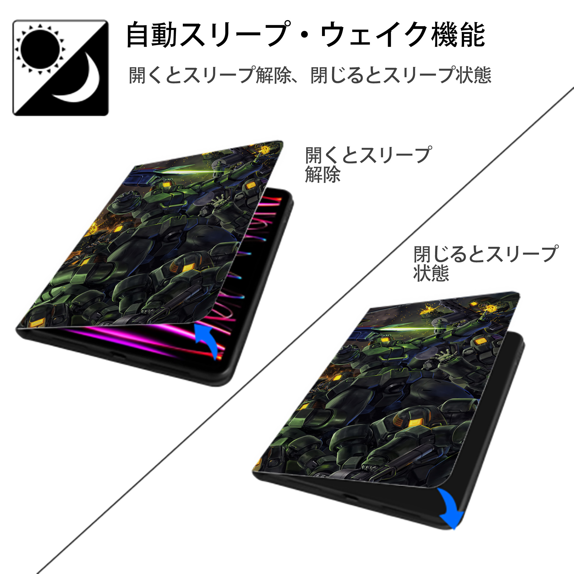 機動戦士ガンダム Mobile Suit Gundam IPadケース ペンホルダー付き ブックスタイルデザイン