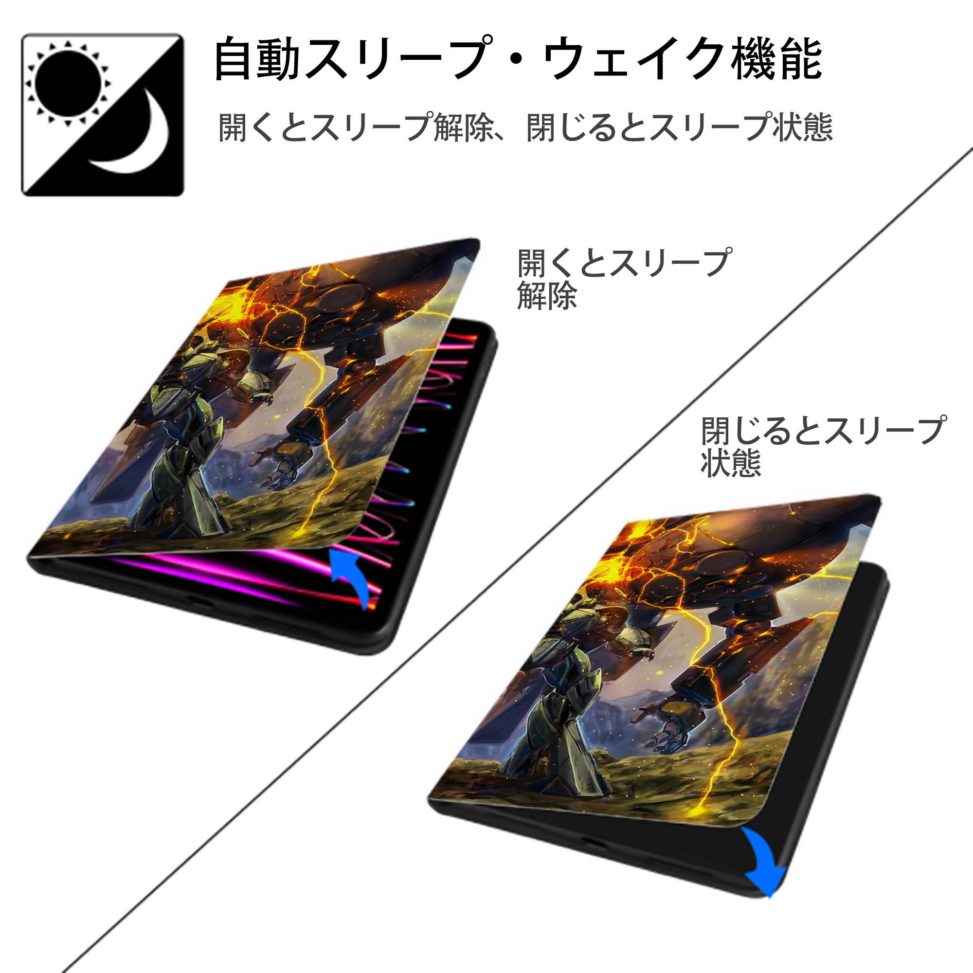 機動戦士ガンダム Mobile Suit Gundam IPadケース ペンホルダー付き ブックスタイルデザイン