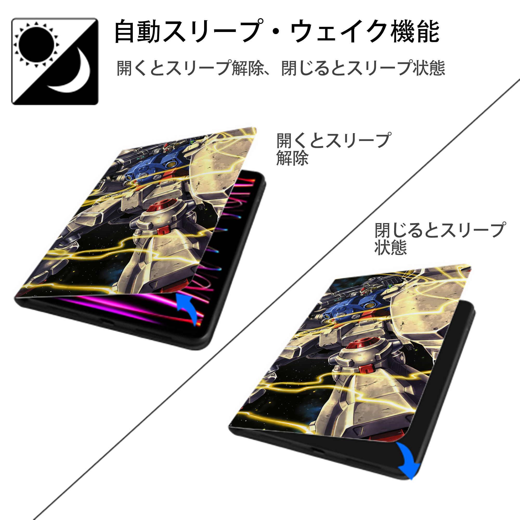 機動戦士ガンダム Mobile Suit Gundam IPadケース ペンホルダー付き ブックスタイルデザイン