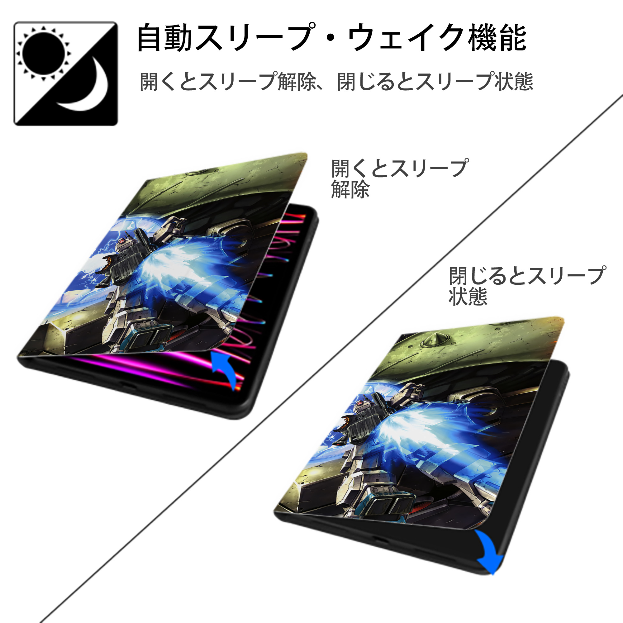 機動戦士ガンダム Mobile Suit Gundam IPadケース ペンホルダー付き ブックスタイルデザイン