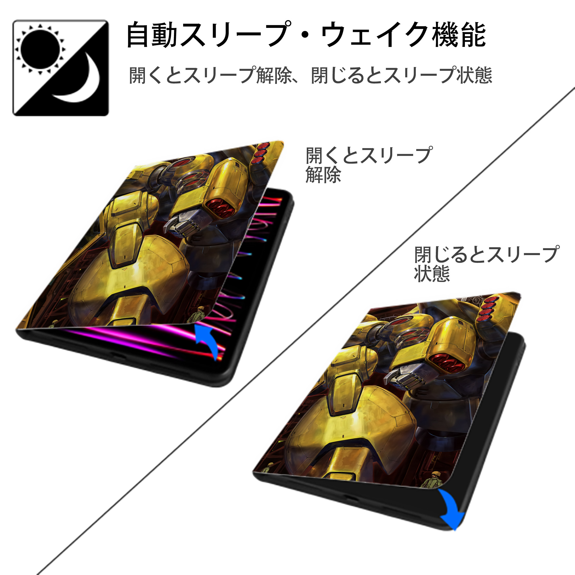 機動戦士ガンダム Mobile Suit Gundam IPadケース ペンホルダー付き ブックスタイルデザイン