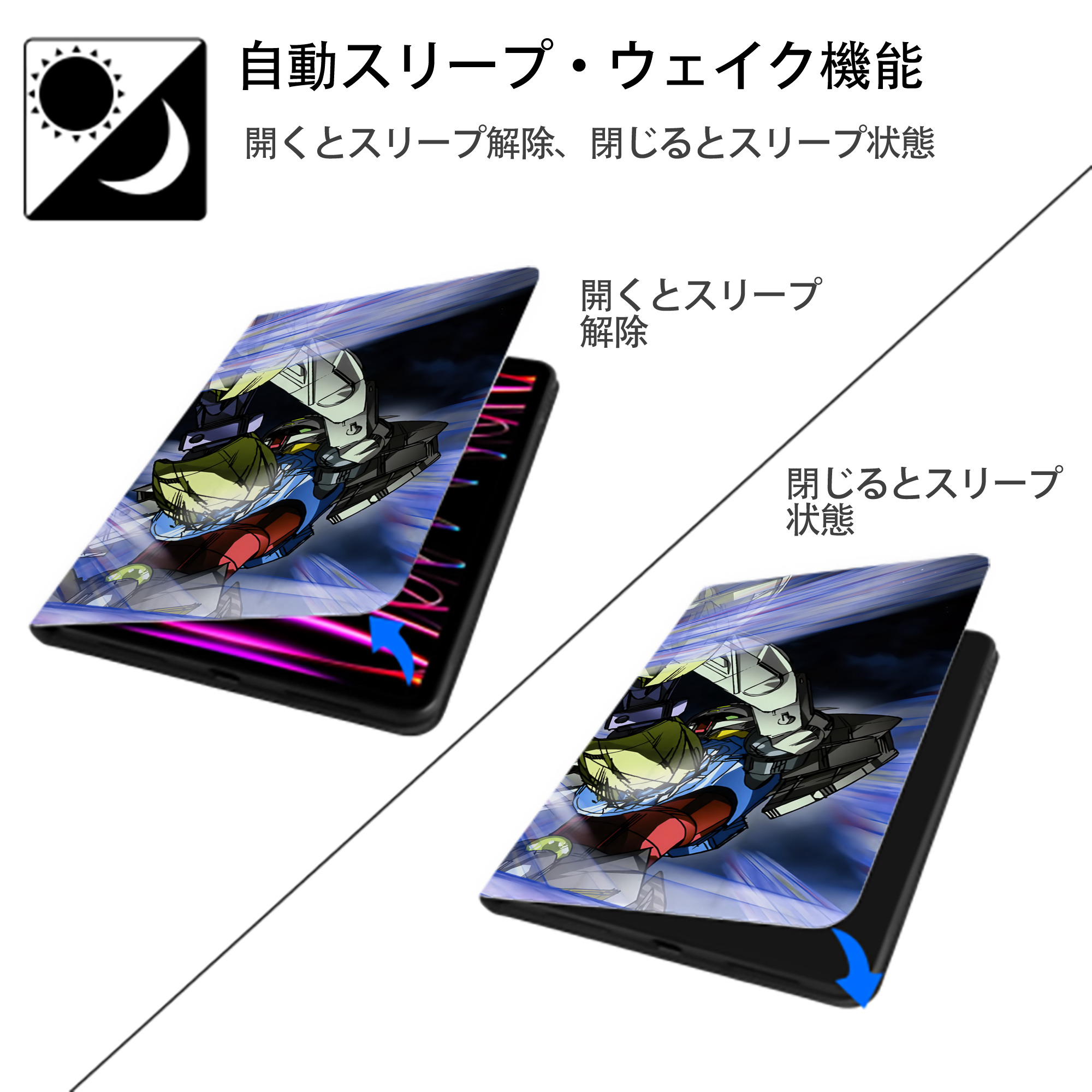 機動戦士ガンダム Mobile Suit Gundam IPadケース ペンホルダー付き ブックスタイルデザイン