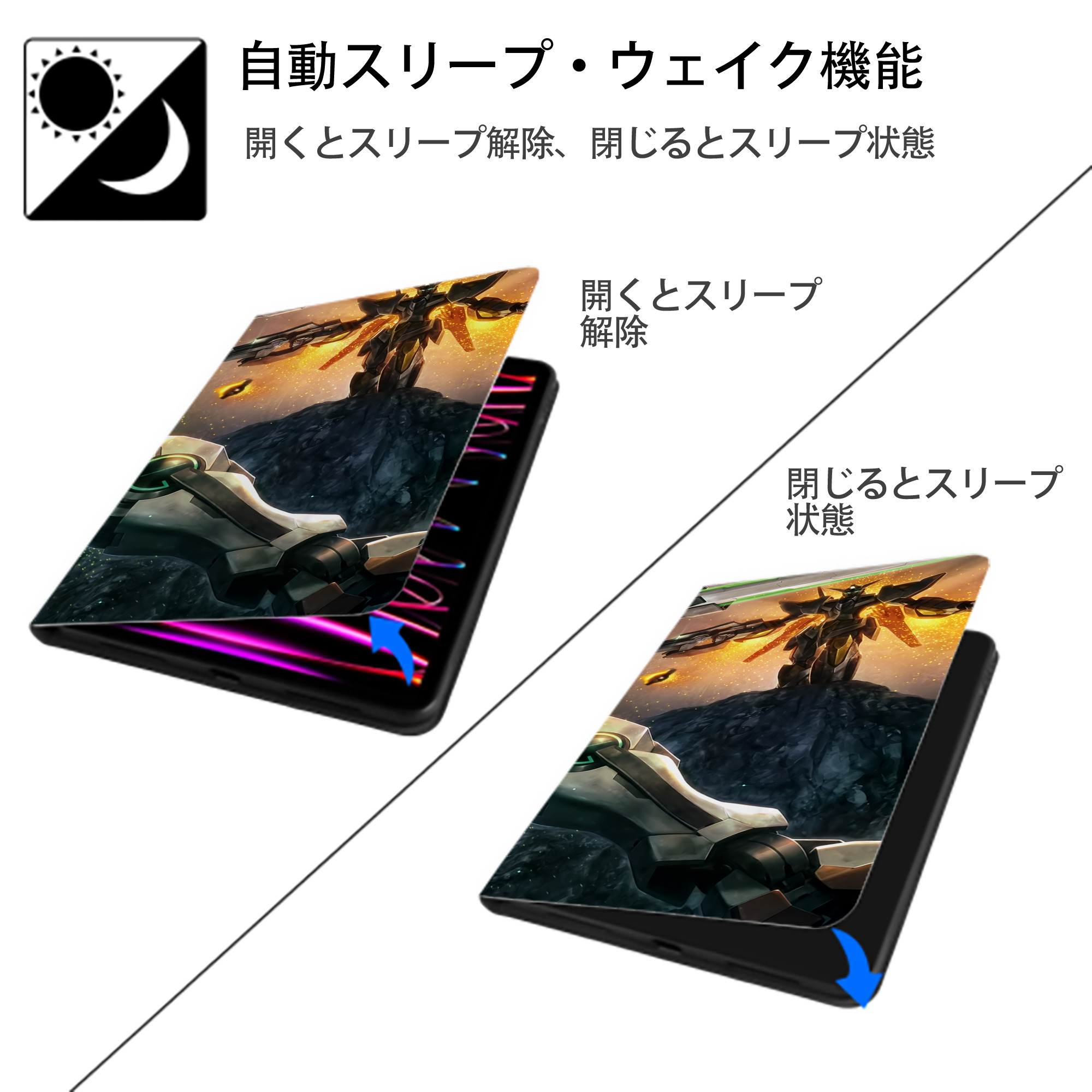 機動戦士ガンダム Mobile Suit Gundam IPadケース ペンホルダー付き ブックスタイルデザイン