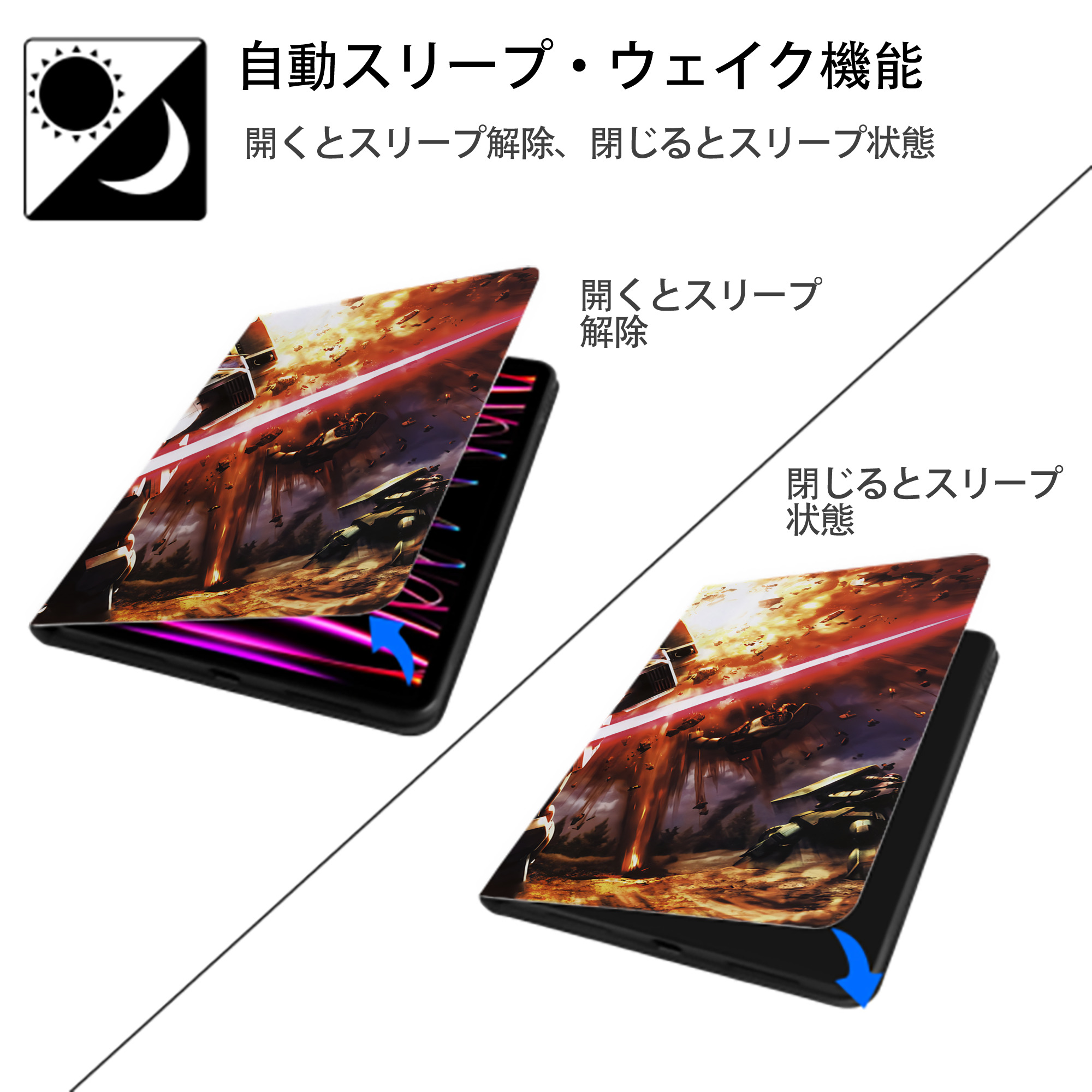 機動戦士ガンダム Mobile Suit Gundam IPadケース ペンホルダー付き ブックスタイルデザイン