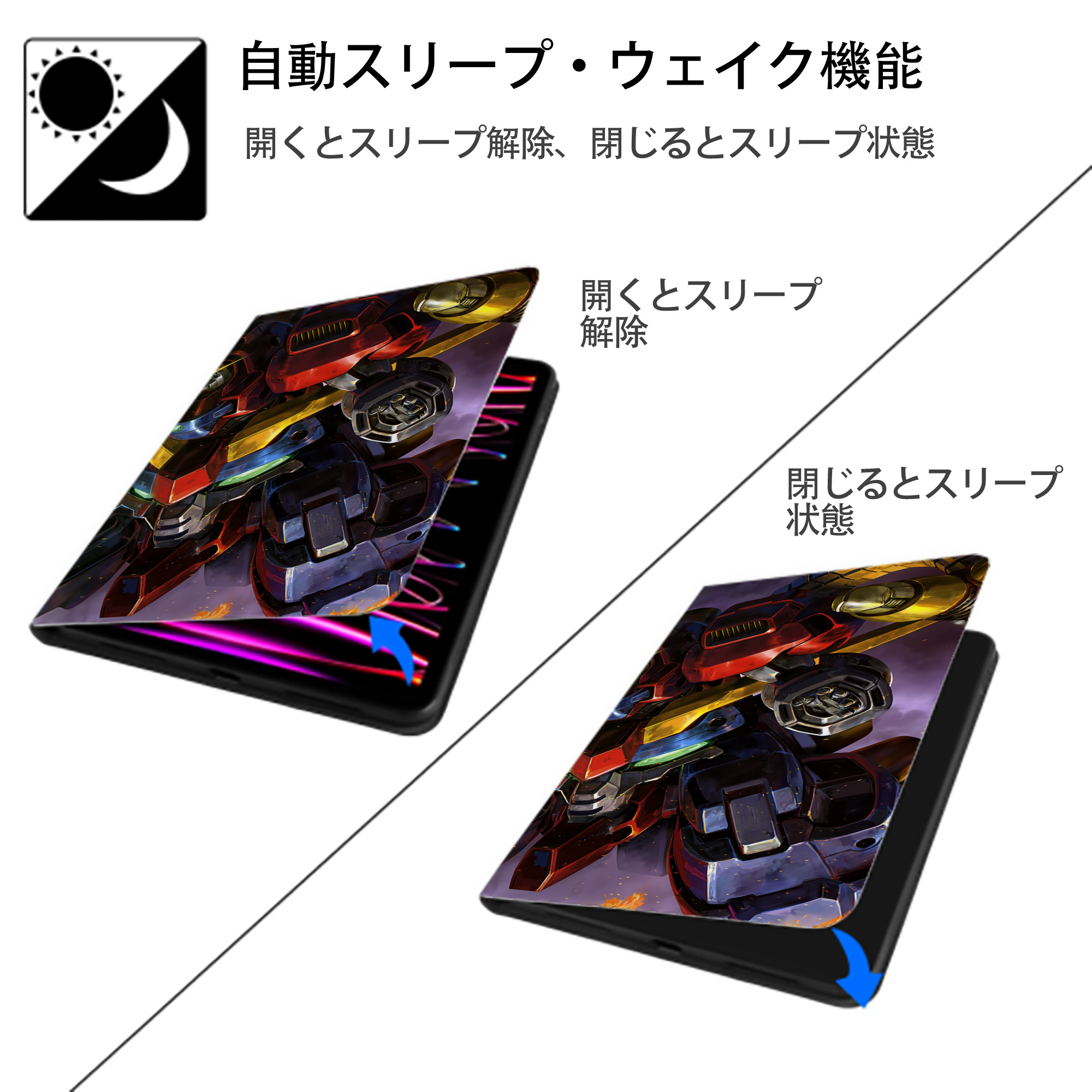 機動戦士ガンダム Mobile Suit Gundam IPadケース ペンホルダー付き ブックスタイルデザイン