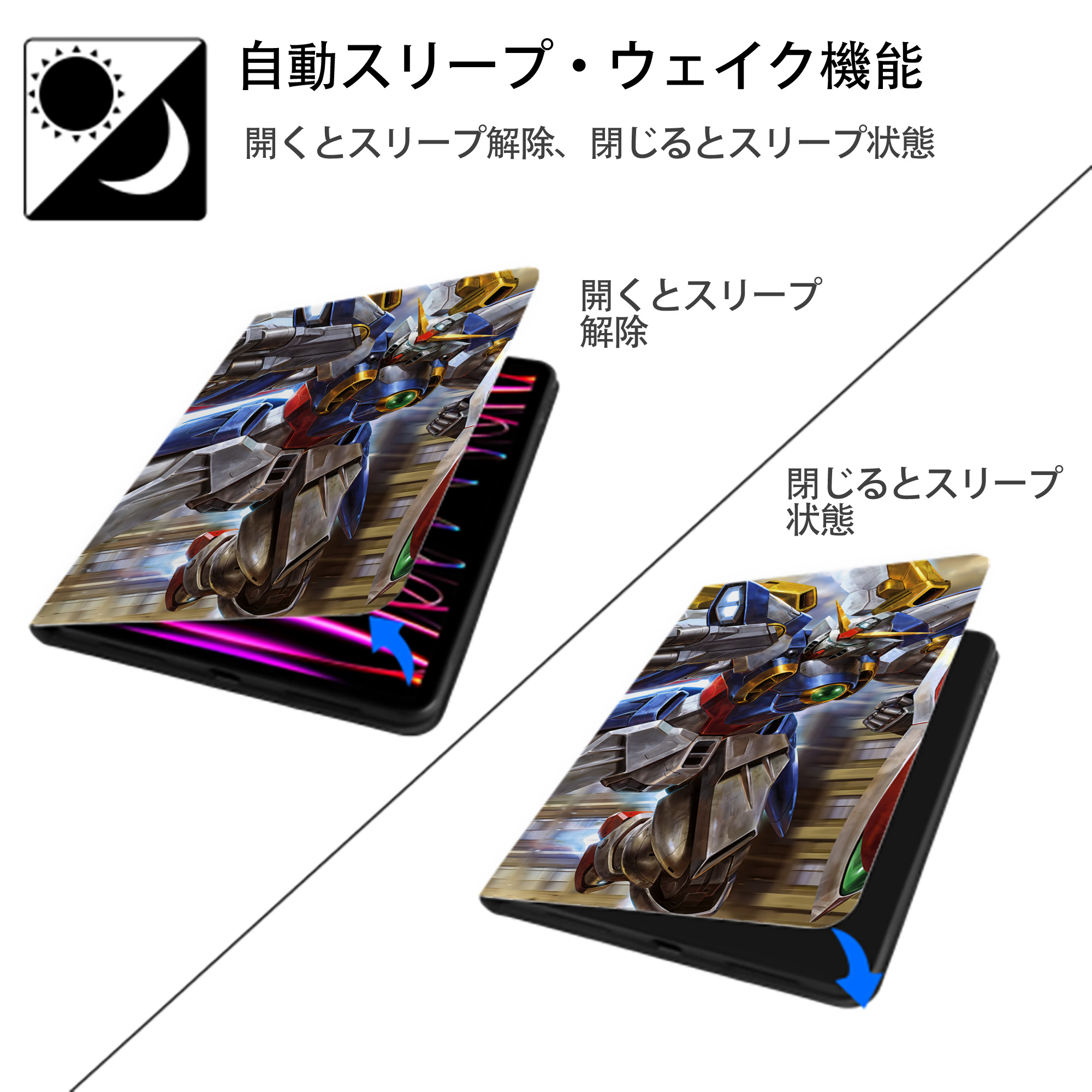 機動戦士ガンダム Mobile Suit Gundam IPadケース ペンホルダー付き ブックスタイルデザイン