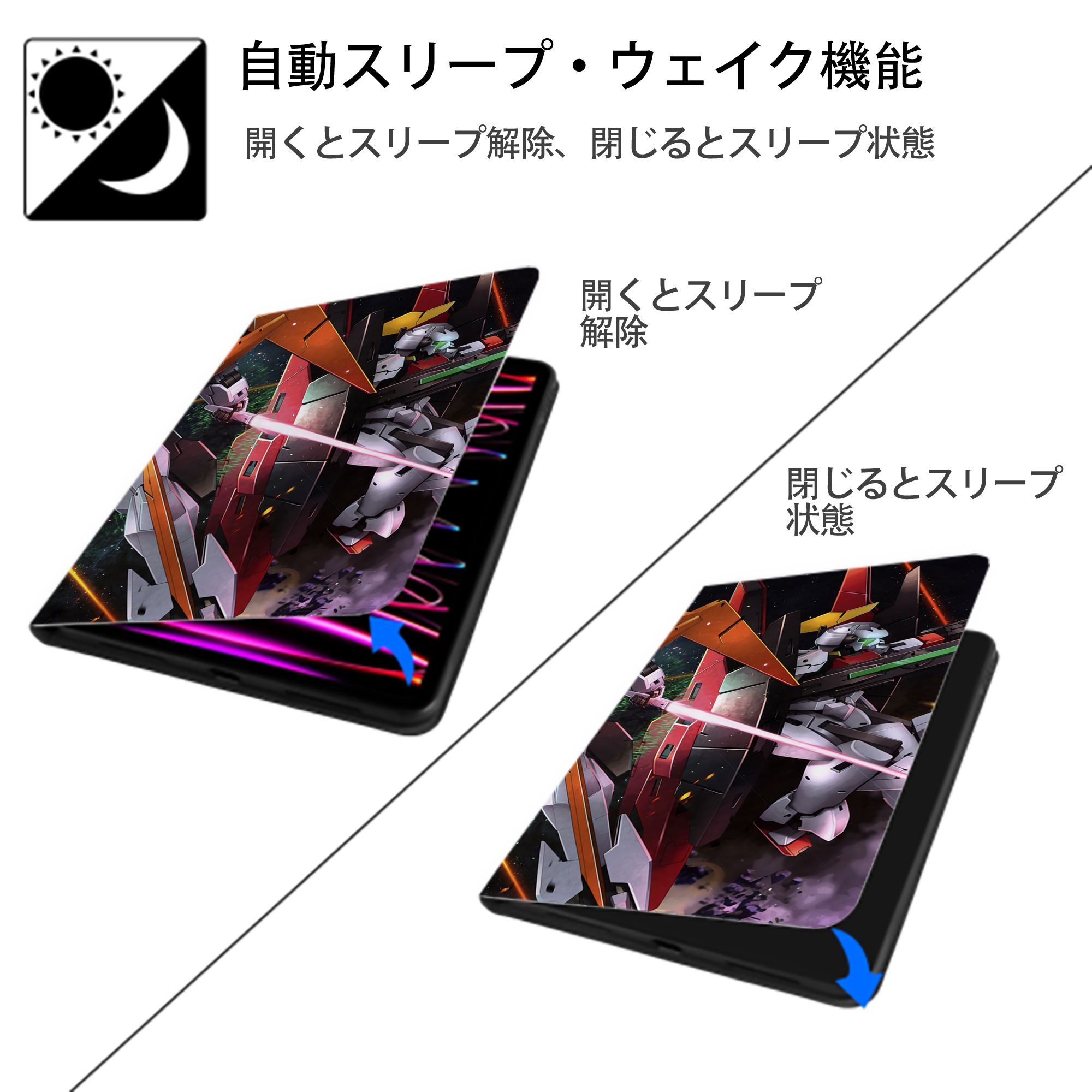 機動戦士ガンダム Mobile Suit Gundam IPadケース ペンホルダー付き ブックスタイルデザイン