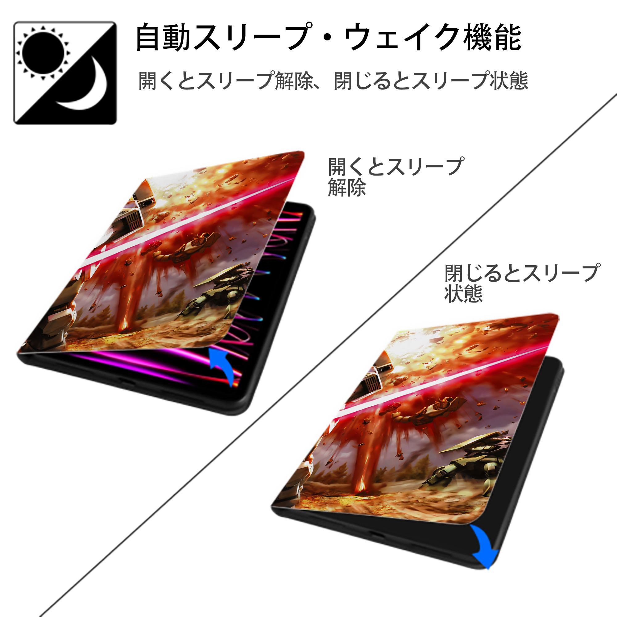 機動戦士ガンダム Mobile Suit Gundam IPadケース ペンホルダー付き ブックスタイルデザイン