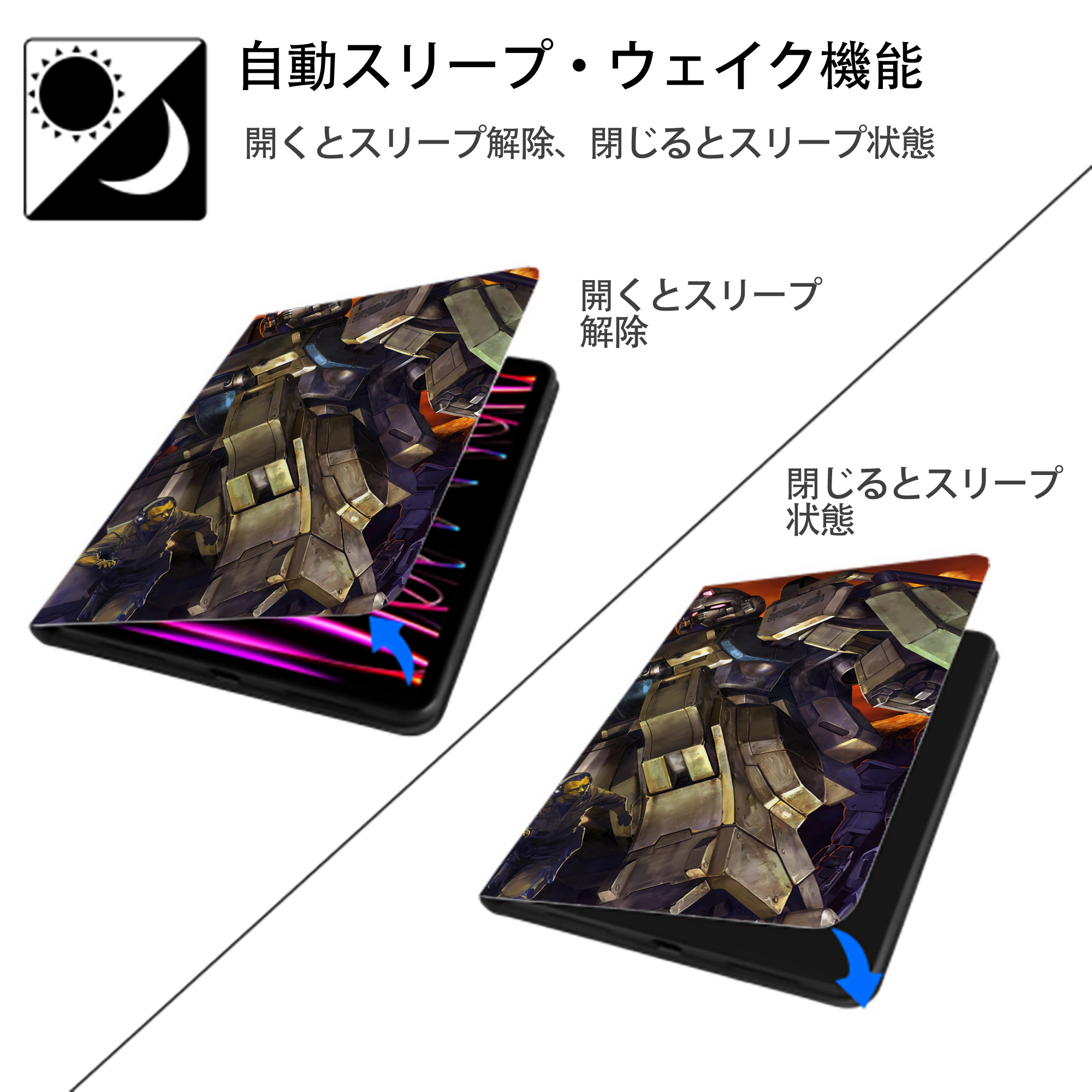 機動戦士ガンダム Mobile Suit Gundam IPadケース ペンホルダー付き ブックスタイルデザイン