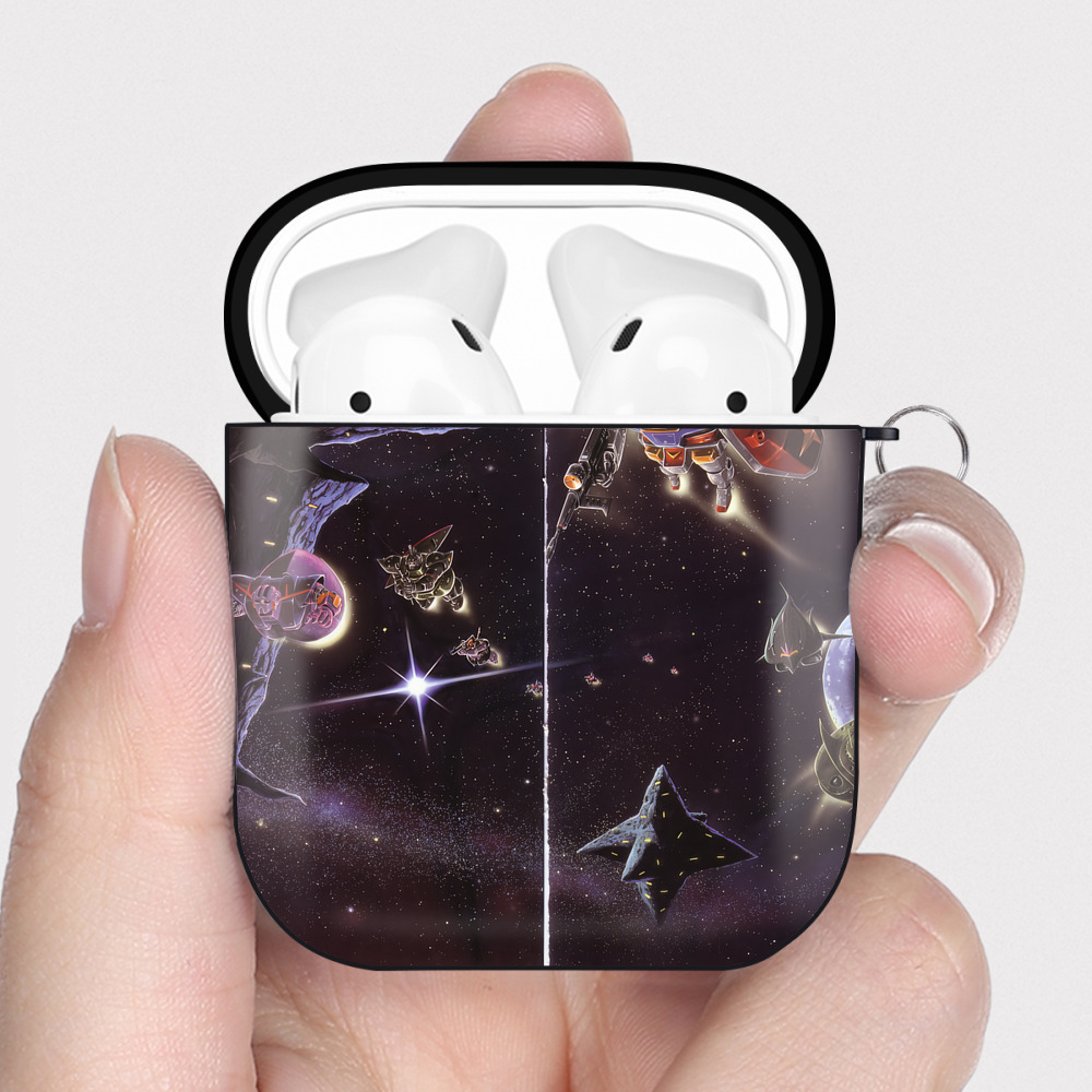 （画像用） 機動戦士ガンダム Mobile Suit Gundam AirPods 第2世代保護ケース ハードシェル ブラック 耐衝撃・防指紋・カラビナ付き