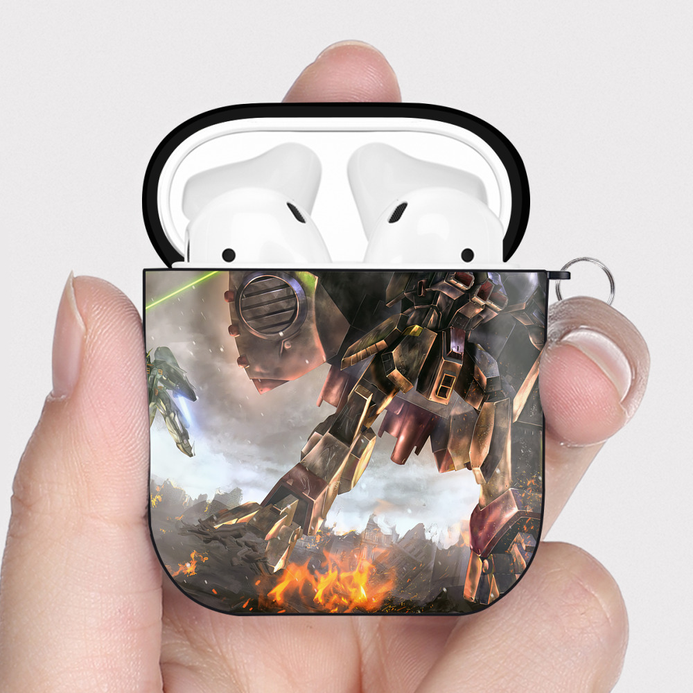 （画像用） 機動戦士ガンダム Mobile Suit Gundam AirPods 第2世代保護ケース ハードシェル ブラック 耐衝撃・防指紋・カラビナ付き