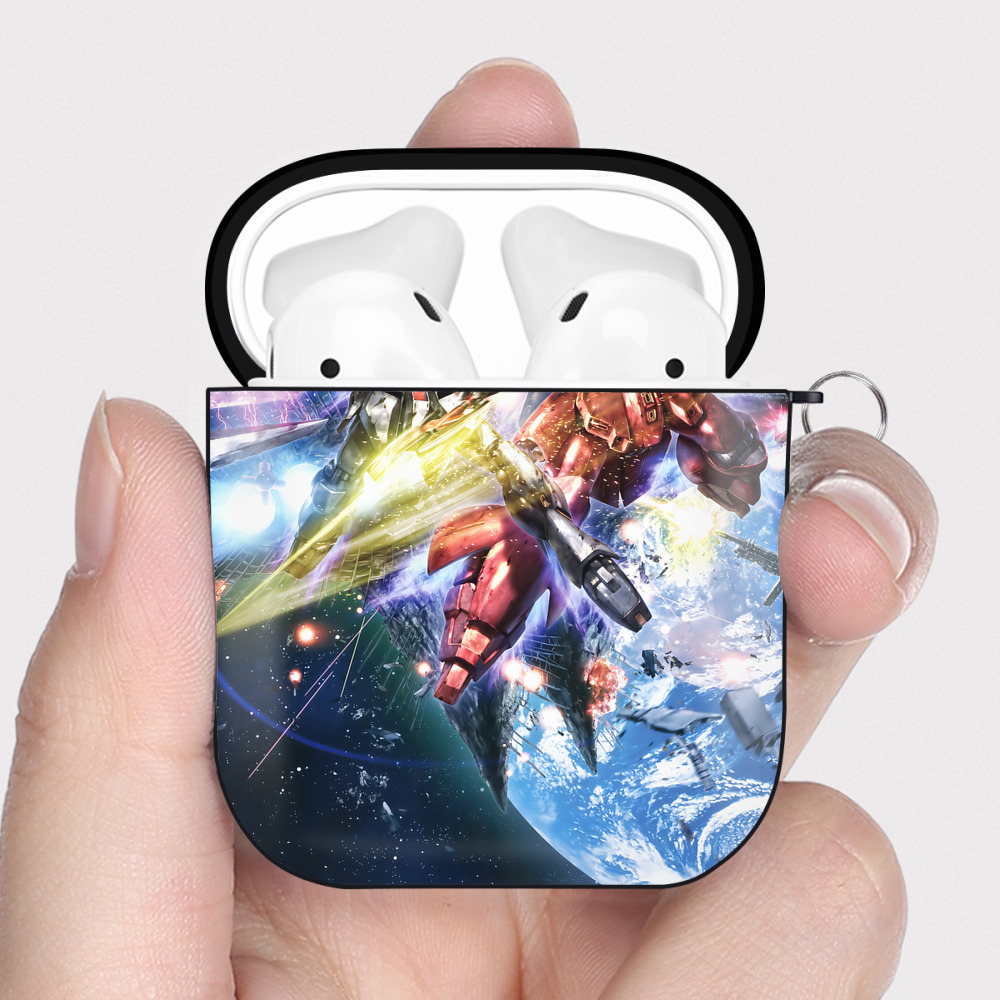 （画像用） 機動戦士ガンダム Mobile Suit Gundam AirPods 第2世代保護ケース ハードシェル ブラック 耐衝撃・防指紋・カラビナ付き