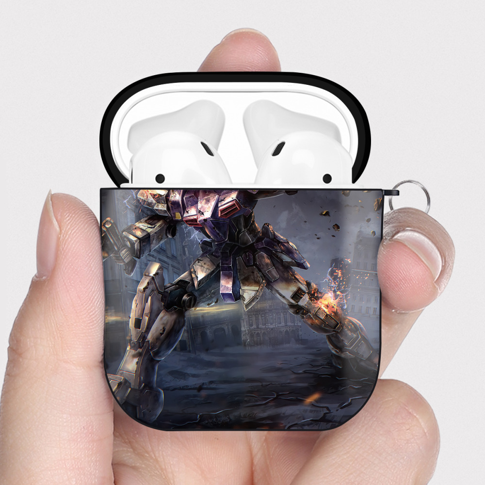 （画像用） 機動戦士ガンダム Mobile Suit Gundam AirPods 第2世代保護ケース ハードシェル ブラック 耐衝撃・防指紋・カラビナ付き