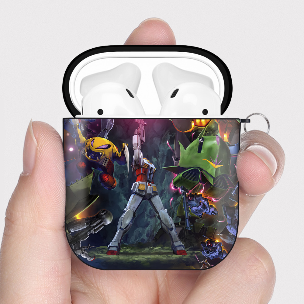 （画像用） 機動戦士ガンダム Mobile Suit Gundam AirPods 第2世代保護ケース ハードシェル ブラック 耐衝撃・防指紋・カラビナ付き