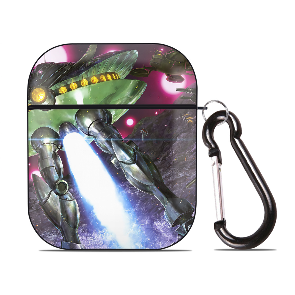 （画像用） 機動戦士ガンダム Mobile Suit Gundam AirPods 第2世代保護ケース ハードシェル ブラック 耐衝撃・防指紋・カラビナ付き
