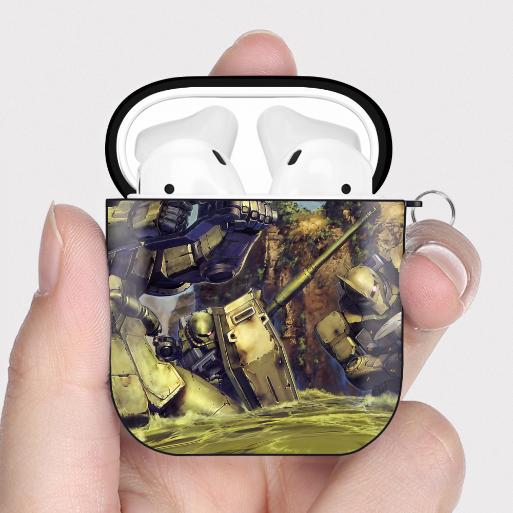 （画像用） 機動戦士ガンダム Mobile Suit Gundam AirPods 第2世代保護ケース ハードシェル ブラック 耐衝撃・防指紋・カラビナ付き
